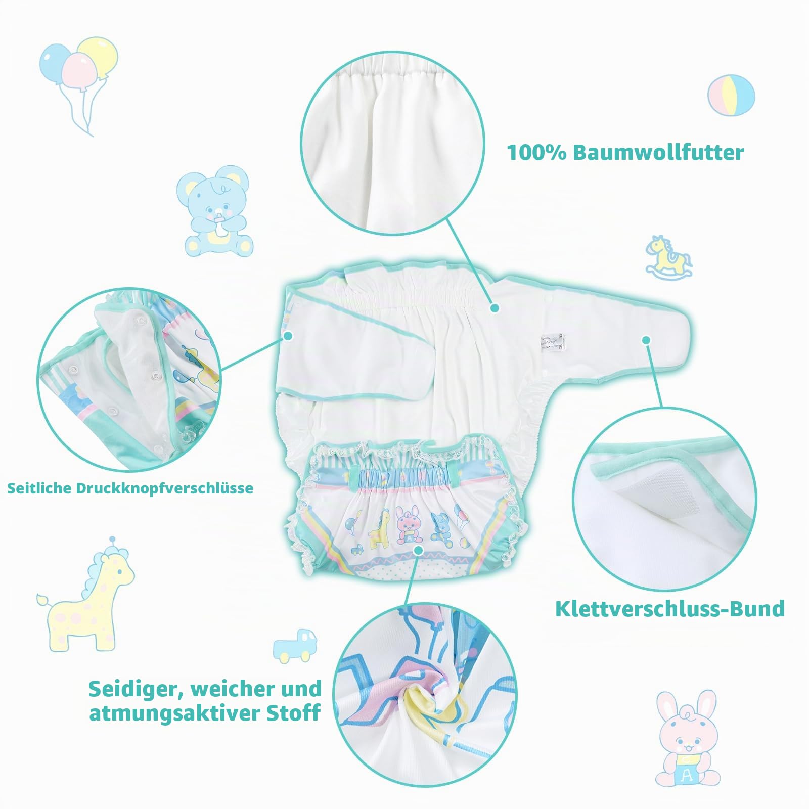 LittleForBig Seidig Erwachsene Band Omutsu Windel Überhose Bezug Waschbar Verstellbar Wiederverwendbar Wasserdicht Windelbezug - Baby Parade Grün L