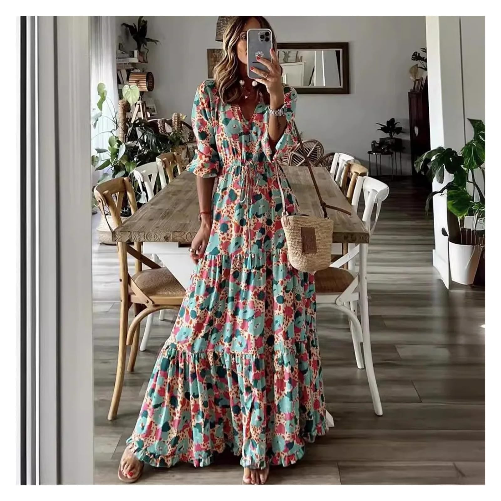 Vestido con Estampado Floral Elegante Vestido Largo con Estampado de Flores for Mujer for Exteriores Mujer
