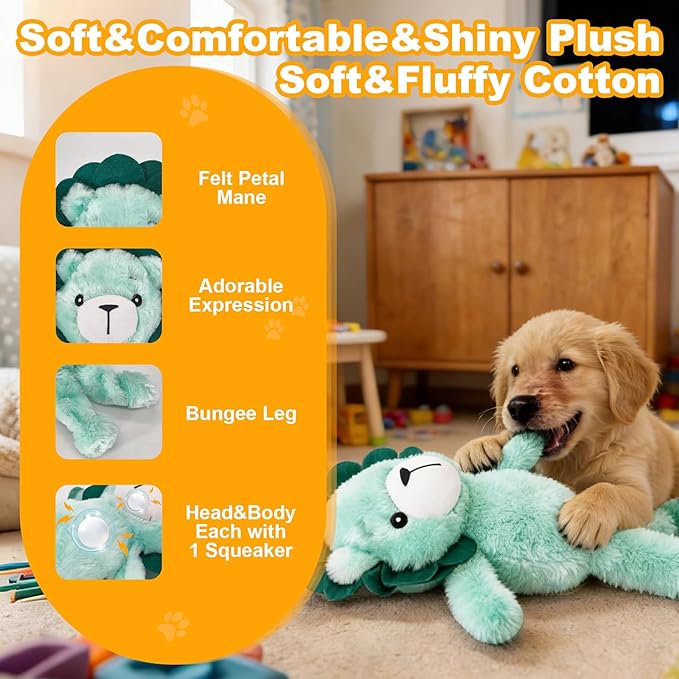 Juguete de Peluche para Perro León Verde con Chillon y Piernas Elásticas miniatura 3
