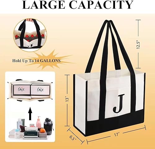 Miniatura 4 de BALEINE Bolsa de lona personalizada con inicial, ecológica, multiusos para mujeres, bolsa de regalo, bolsa de playa