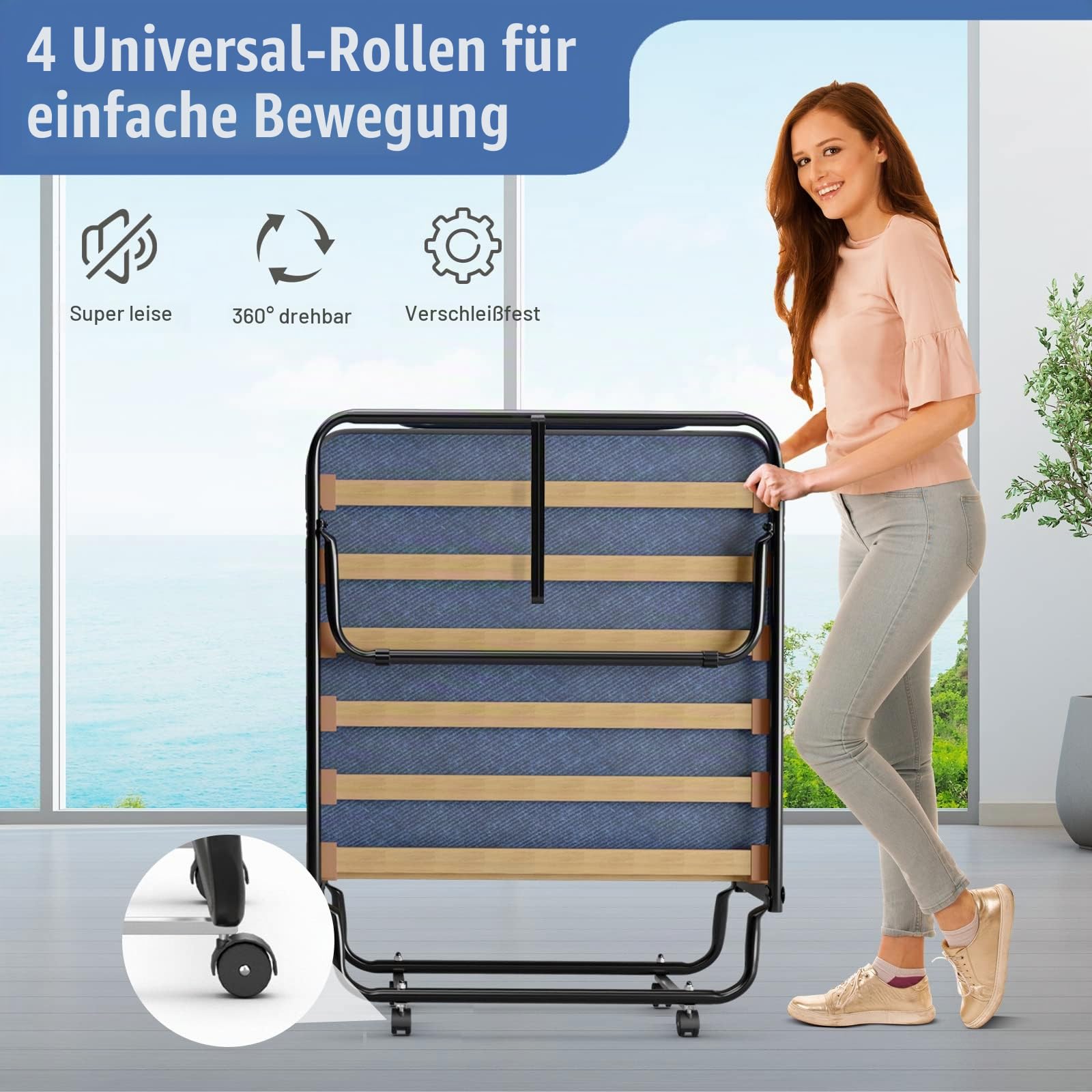 GIANTEX Gästebett klappbar, Klappbett 80x190cm Erwachsene, Einzelbett mit Matratze aus Memory-Schaum, Reisebett mit 4 Rollen, klappbares Bett Faltbett Metallbett Metallrahmen 130 kg belastbar (Blau)