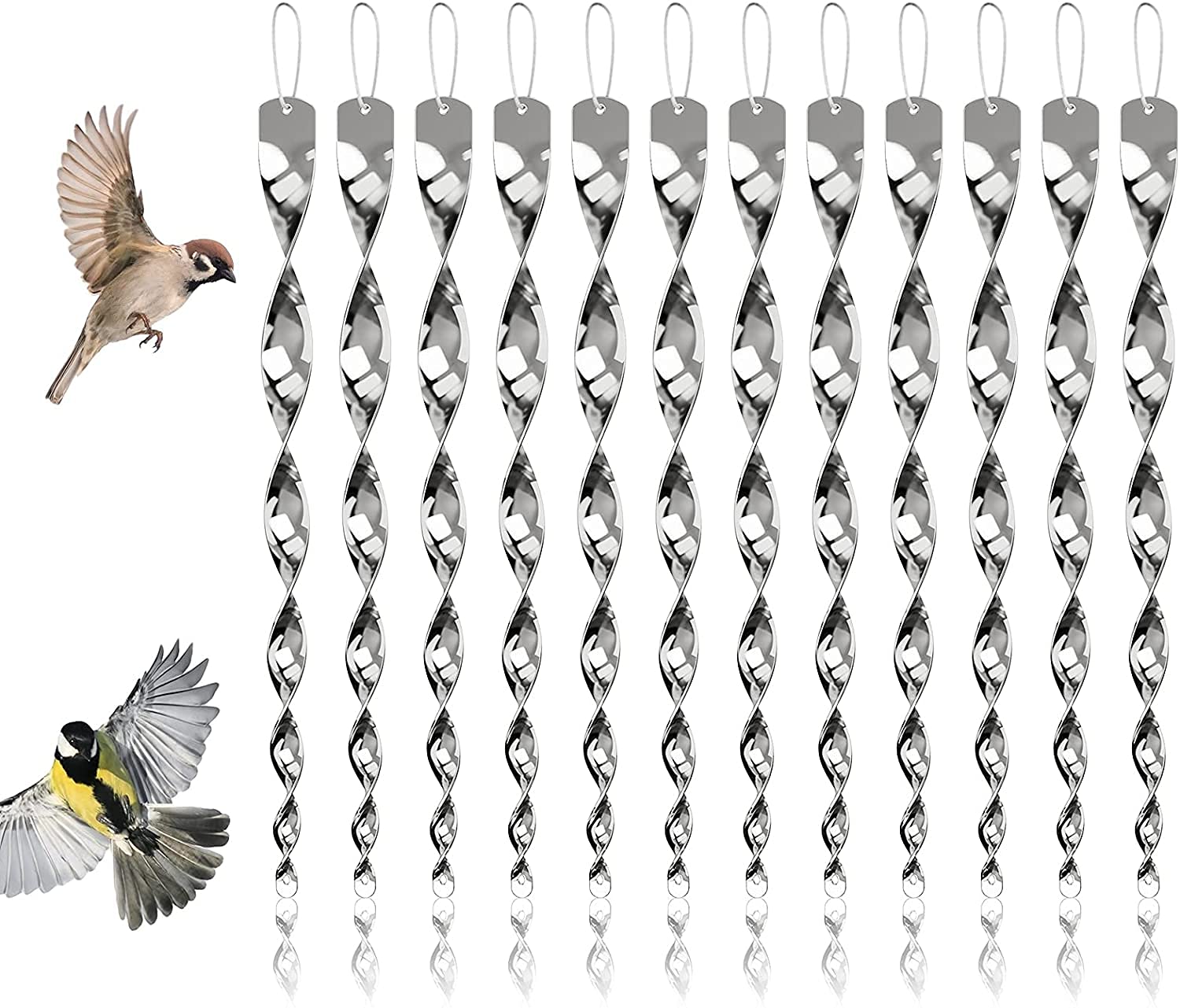 Hxeilzge 12Pcs Reflective Bird Deterrent Rods,Bird Repellent Rods,Bird Repellent Wind Twisting Reflective Scare Rods,Hanging Bird Scarer Rods - Keep Birds Away From Your Home, Garden, Patio