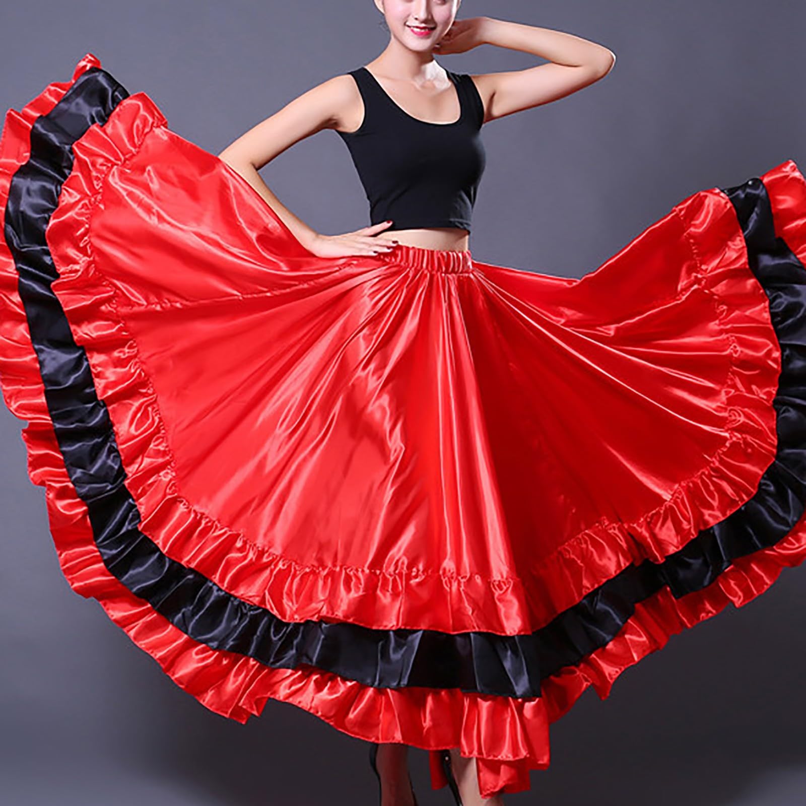 Donna Gonna da Danza del Ventre Gonna Lunga e Ampia Grande Altalena Gonna Lunga da Danza del Spagnola Rosso Maxi Gonna Costume da Festival Gonne Danza Classica Tango Moderno da Ballo
