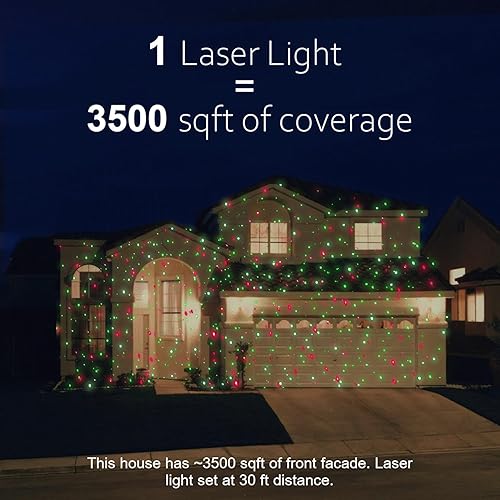 Miniatura 10 de Proyector de luces láser de Navidad para casa, toma de temporizador y control remoto incluidos, 18 patrones, rojo y verde