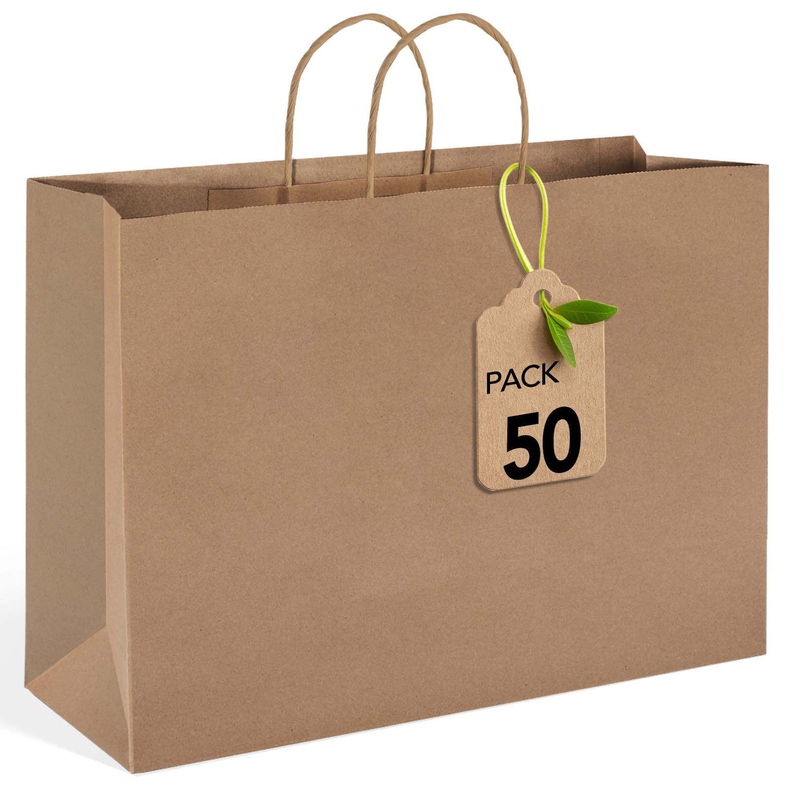 MESHA Large Paper Bags 16x6x12 Inch,Brown Kraft Gift Bags 50 Pack Bulk, Crafts Shopping Bag For Retail Wedding Party Favor Small Business Grocery