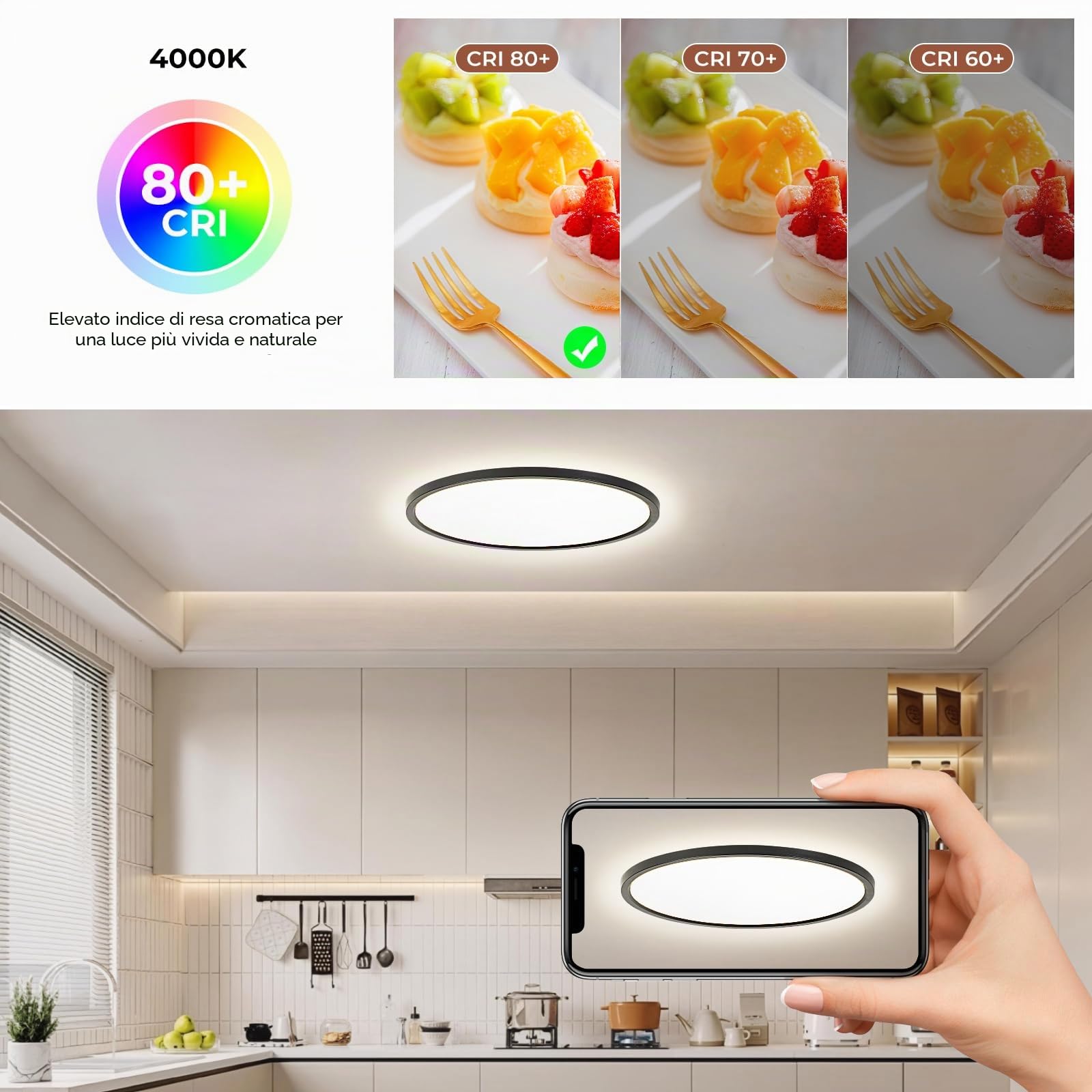 EASY EAGLE Plafoniera LED Soffitto Ø50 cm, Luce Naturale 4000K 52W Plafoniera da Soffitto Rotonda, IP44 Impermeabile Lampadario LED Soffitto Nero per Camera da Letto, Bagno, Cucina, Soggiorno