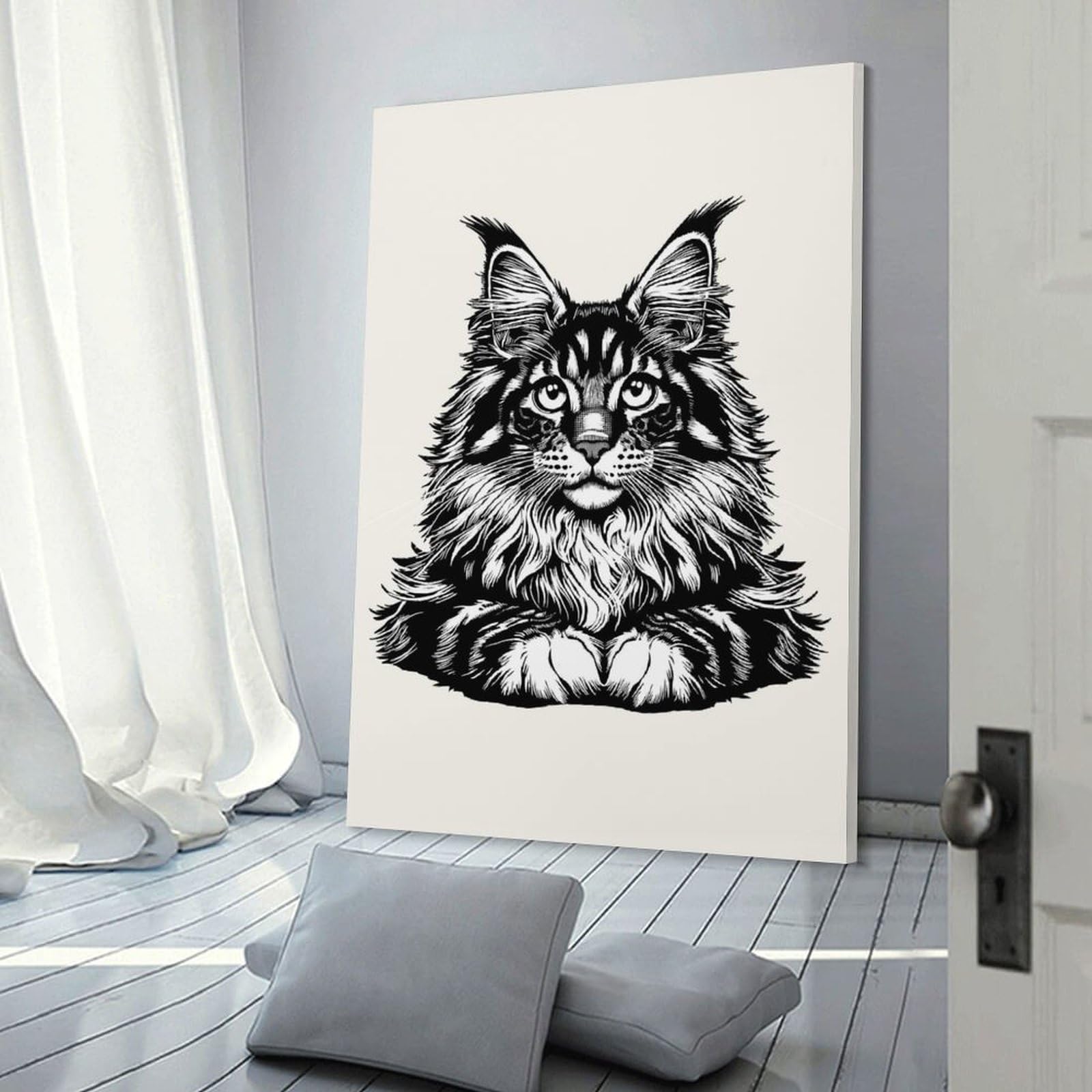 Junmoney Maine Coon Cat Wall Decor Canvas Print, 24x36inch(60x90cm), for Living Room, Bedroom Or Home Office, Home Decor Gift with Stylish Appeal