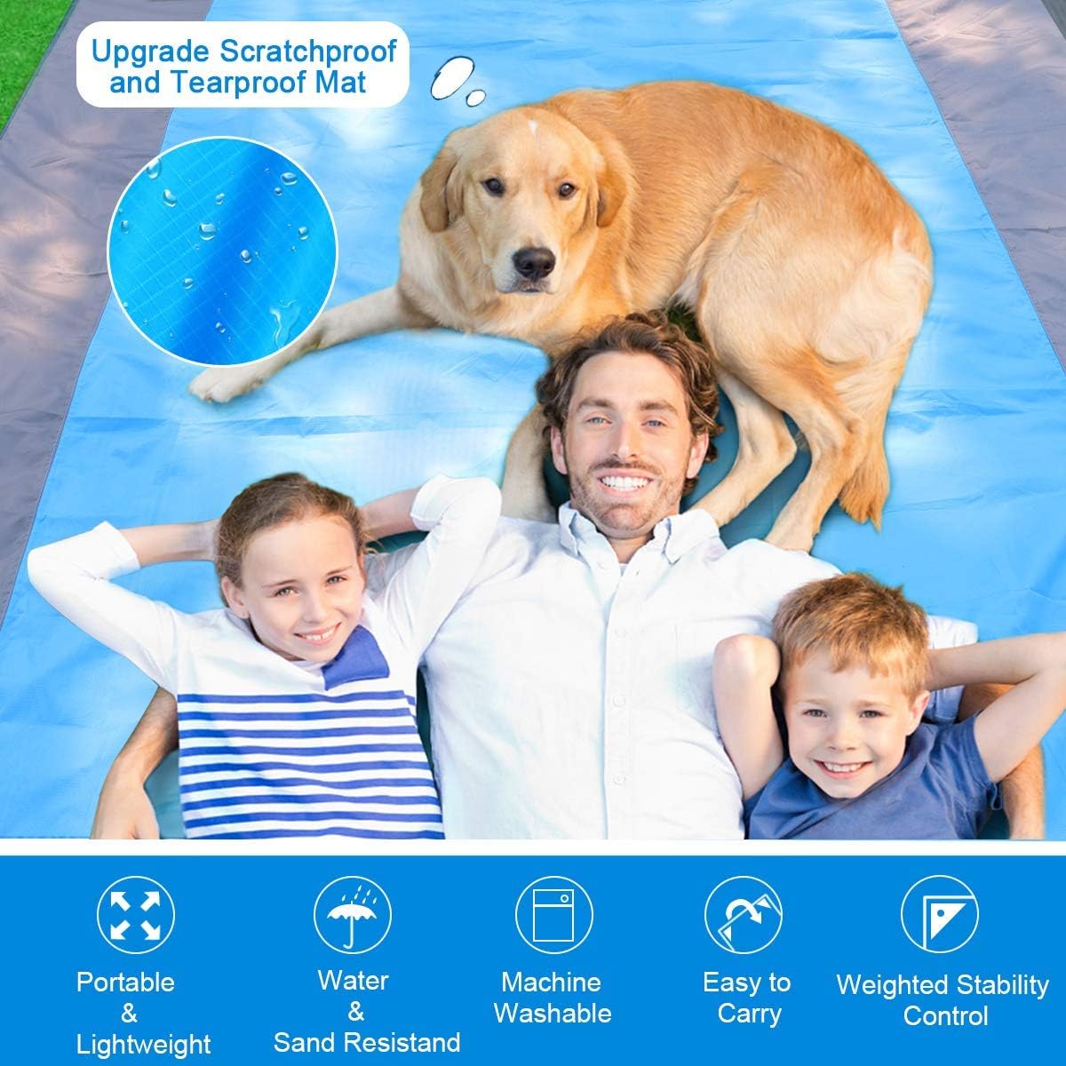 Sand Free Beach Blanket Mat - 82‘’×79‘’ 【Include 2 pcs Inflatable Pillow】 Waterproof Travel Hiking Camping Picnic Mat Outdoor Large Beach Blanket Sand Proof with Drawstring Carrying Bag - Blue