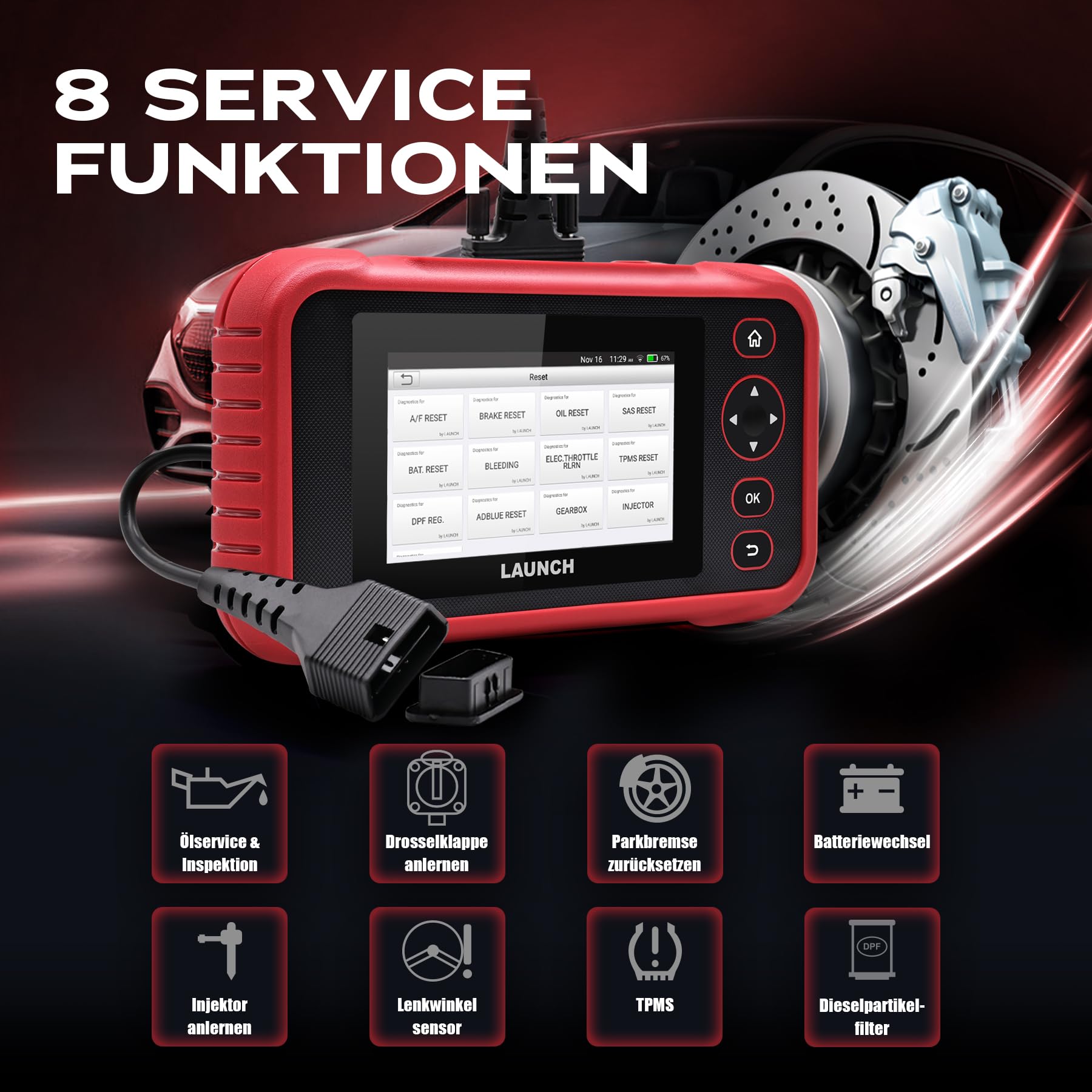 Launch CRP 129 EVO V3 OBD2 Diagnosegerät für PKW, 4-Systeme, 8 Services | Auto VIN, Live-Werte, Diagnoseberichte, CAN FD/DoIP, BST-360/i-TPMS Erweiterung, kostenlose Updates & Online-Feedback