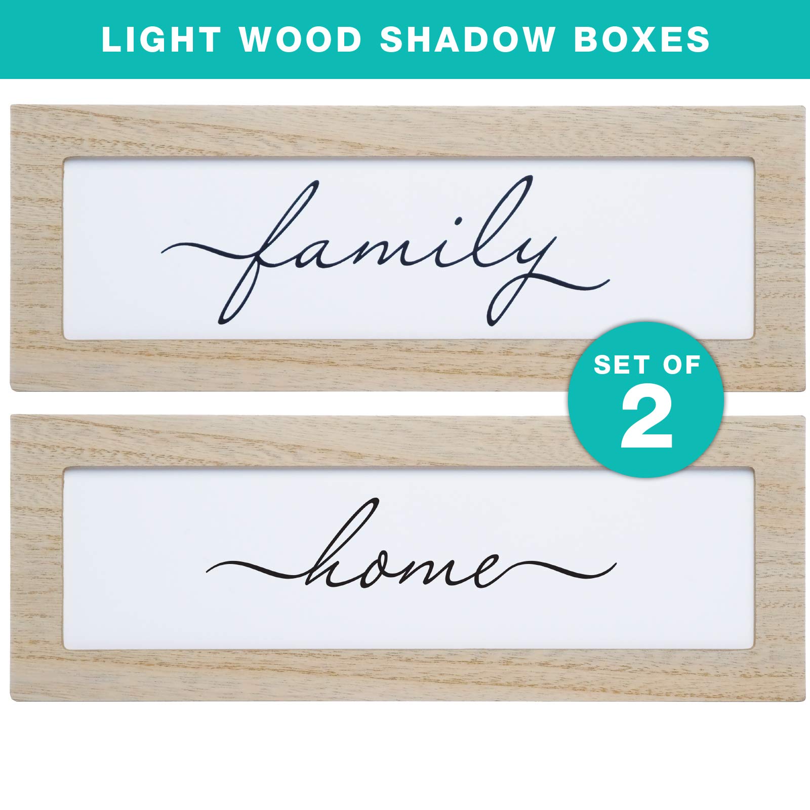 Excello Global Products Paquete de 2 letreros de madera clara para caja de sombra - Home & Family