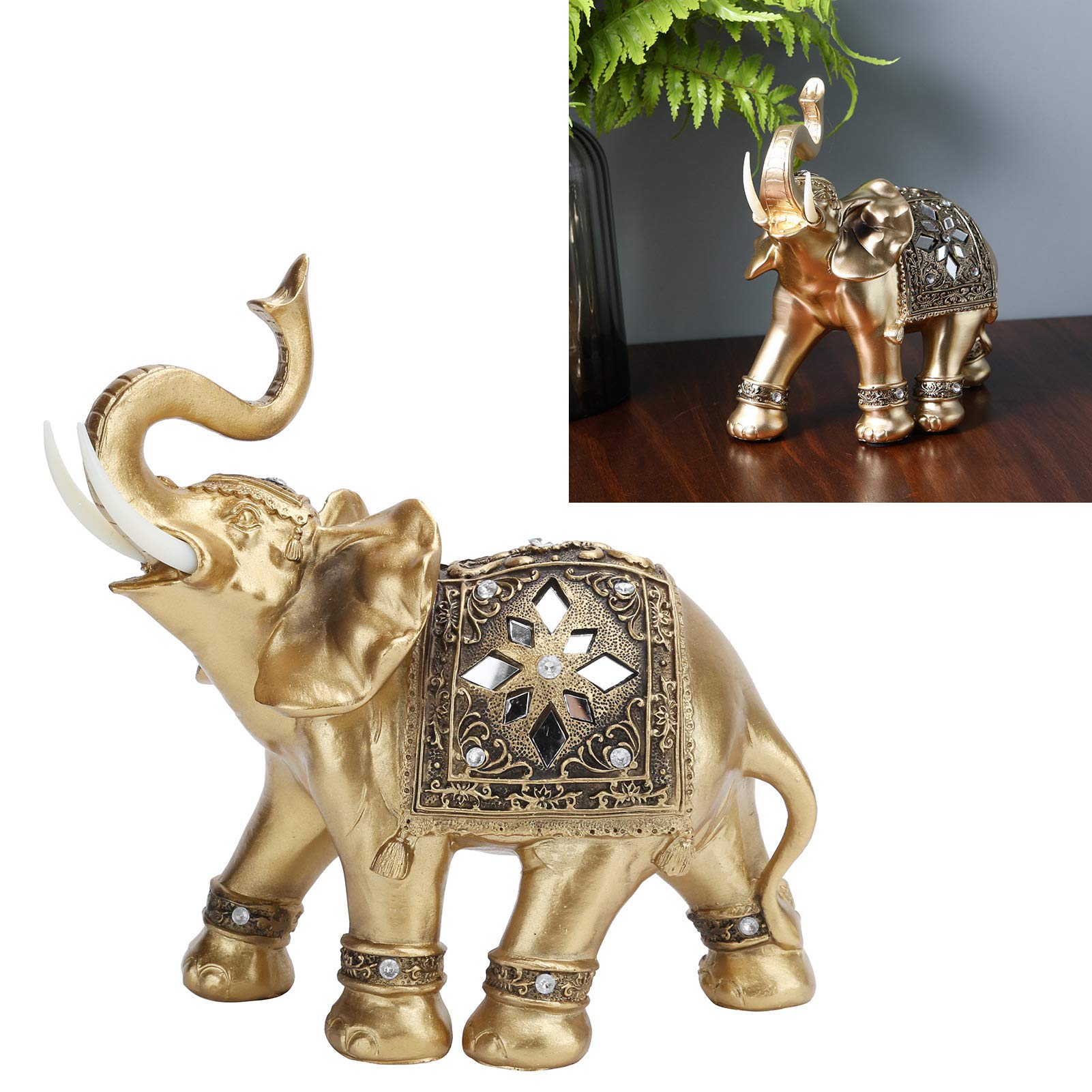 CDQL Statua Dell'Elefante d'oro, Decorazione Scultura Figurina, Incarnazione Dell'Eleganza, Figurina Portafortuna, Decorazione Dell'Elefante Boho per la Casa, Il Bar, L'Ufficio