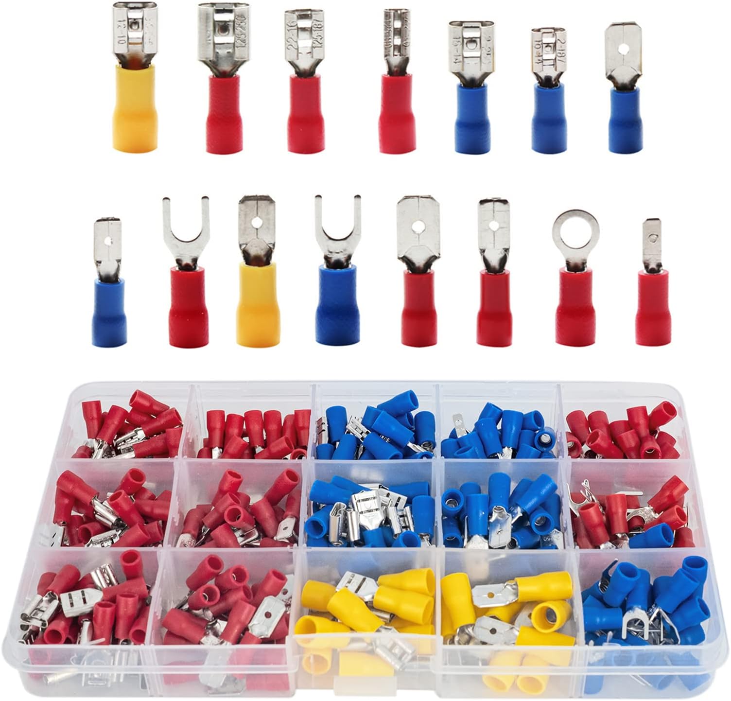 280pcs Electrical Connectors, Insulated Terminal Wire Connectors, AWG 22-10, Copper, Red, Blue, Yellow