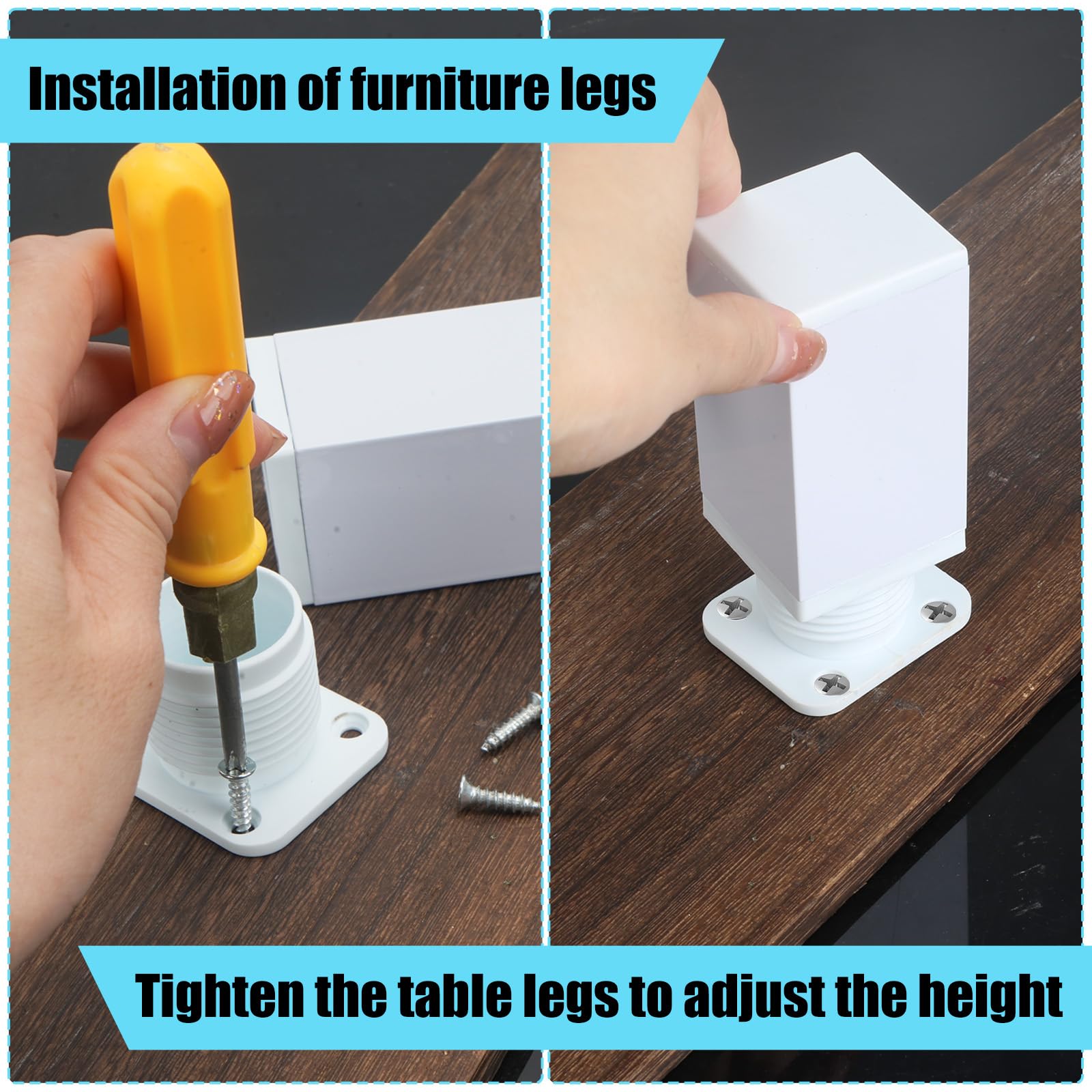 4 Gambe Regolabili Per Mobili - Piedini In Alluminio Bianco 15cm Quadrati - Per Tavoli, Armadi, Letti - Foto 5