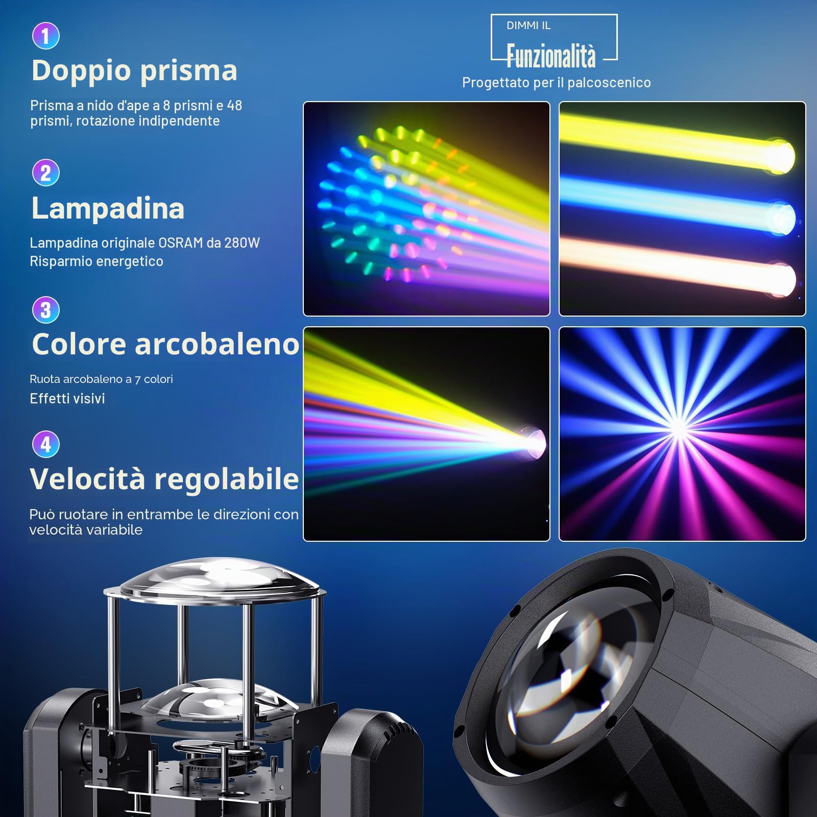 280W Teste Mobili 10R Fascio Palco luci 14 Colori 17 Gobos 16CH Proiettore 8 + 48 Prisma Testa Mobile per Discoteca Club Bar Feste Luci