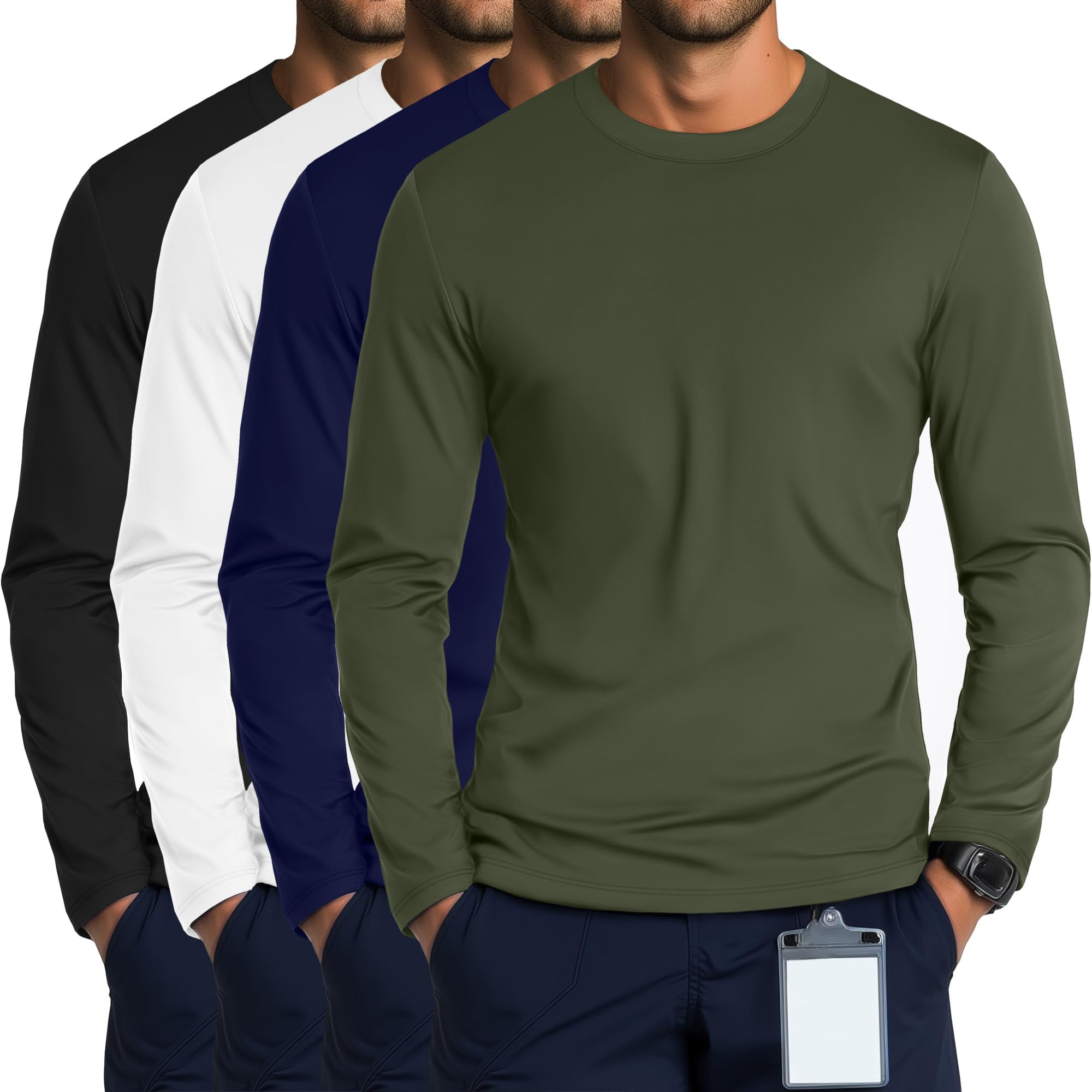 August Alley 4 Pack Men's Long Sleeve Crewneck Underscrub Tees