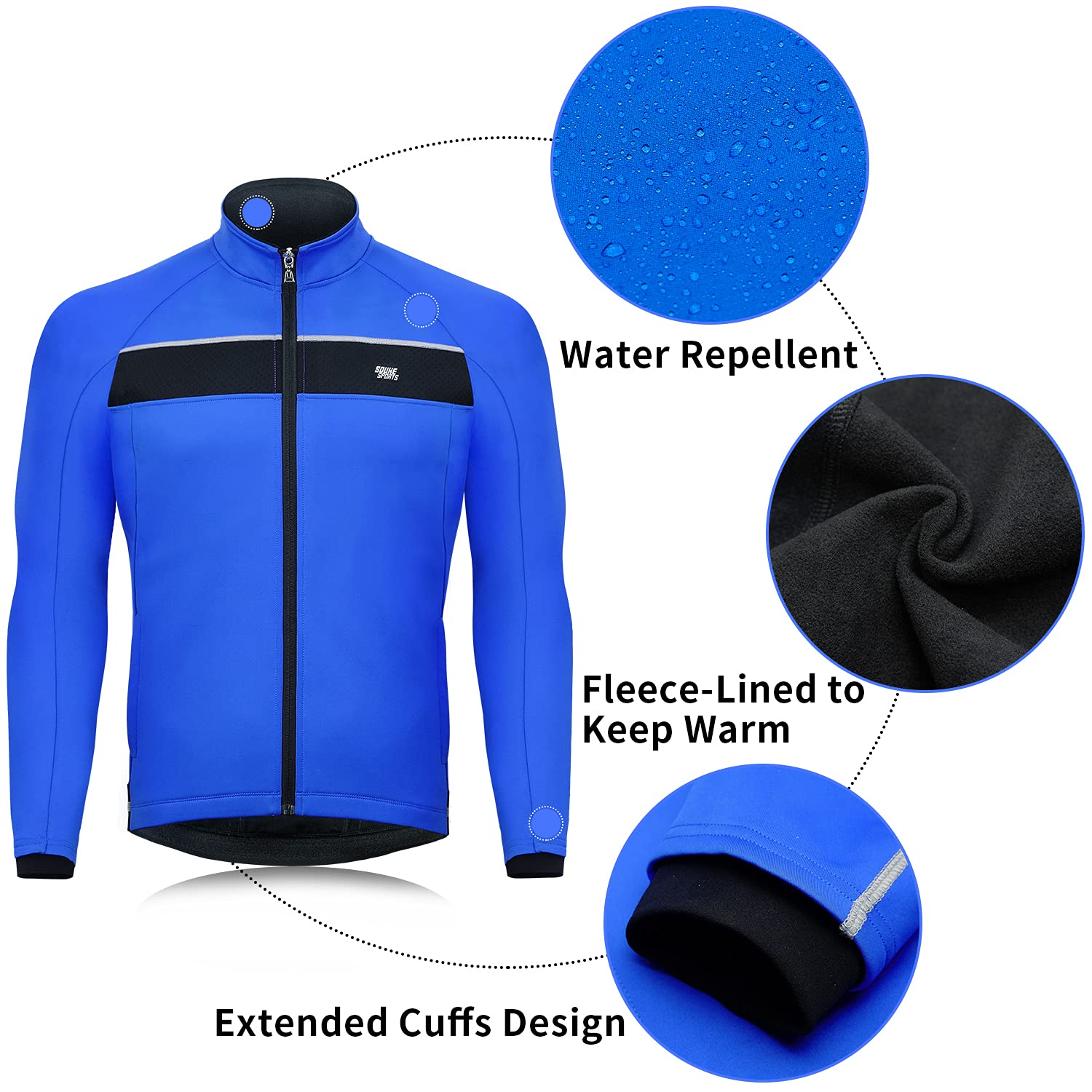 Souke Sports Winter Fahrradjacke Herren Thermo Radjacke mit Fleecefutter | Windschutz Rennrad Jacke,Wasserdichte Radlerjacke,Warme Atmungsaktiv Winterjacke für Radfahren,MTB,Laufen