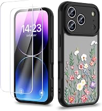 WKC Case Compatible with iPhone 17 Pro 6.3 Inch, Elegant Floral Patterns Slim Phone Cover for Women Girl｜Screen Protector｜Full Camera Protection｜Shockproof & Anti-Scratch｜Translucent Matte Black