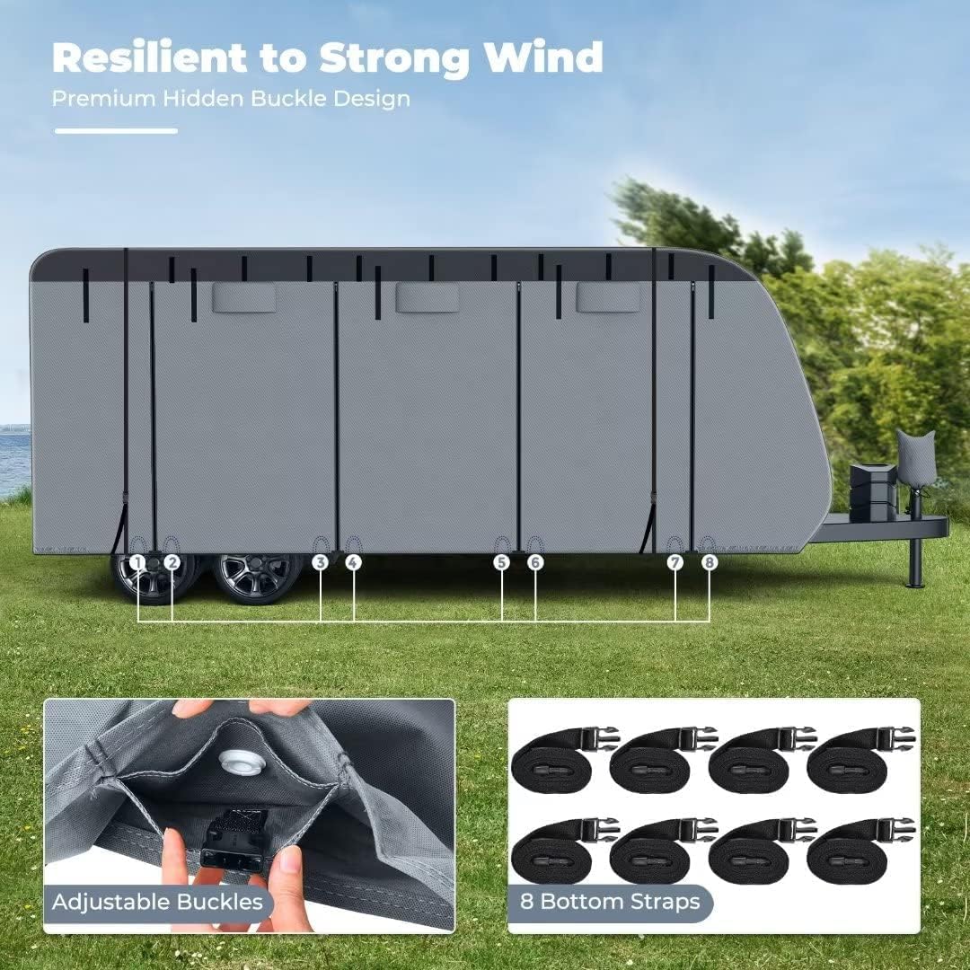 RVMasking 7 Layers top RV Travel Trailer Cover Rip-Stop Waterproof Camper Cover Fits Motorhome - Anti-UV Windproof Breathable with 4 Tire Covers & Tongue Jack Cover, Gray, 28'7 inches - 31'6 inches : Automotive