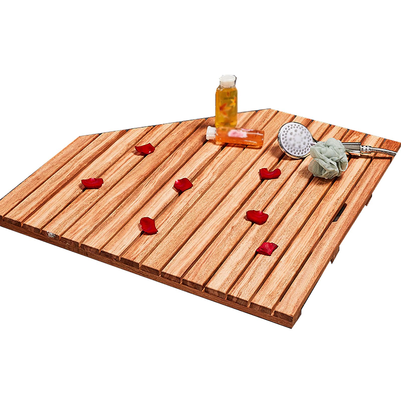 Non-slip Solid Wood Floor Mat Bathroom Shower Mats with Non-slip Feet,Bath Wooden Mats with Carry Handle,Waterproof Square Rectangle Floor Mat for Indoor Outdoor (Wood-Square,35.4x35.4in)