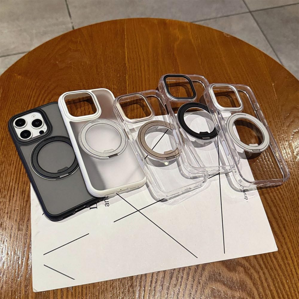 Magnetische Handyhülle mit 360°-Drehringständer für iPhone 13, 14, 15, 16, 17 Pro Max und 16 Plus, matt, kabelloses Laden, stoßfest, matt schwarz, für iPhone 14 Pro