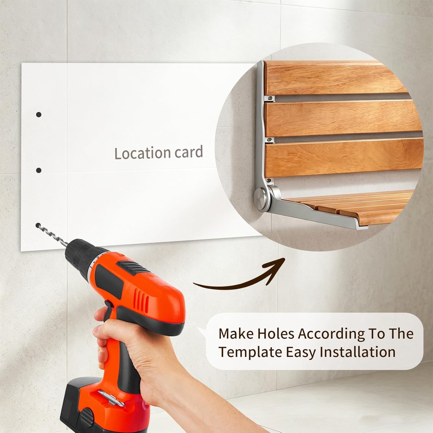 18" Wall Mount Shower Seat, Shower Bench Wall Mount for Inside Shower, Fold Down Shower Seat, Shower Seats for Adults