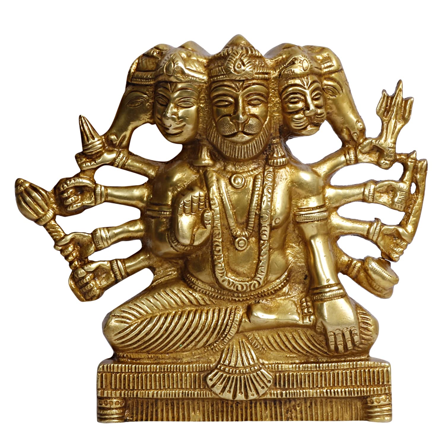 Panchmukhi Hanuman mural en laiton véritable objet d'art artisanal 20cm