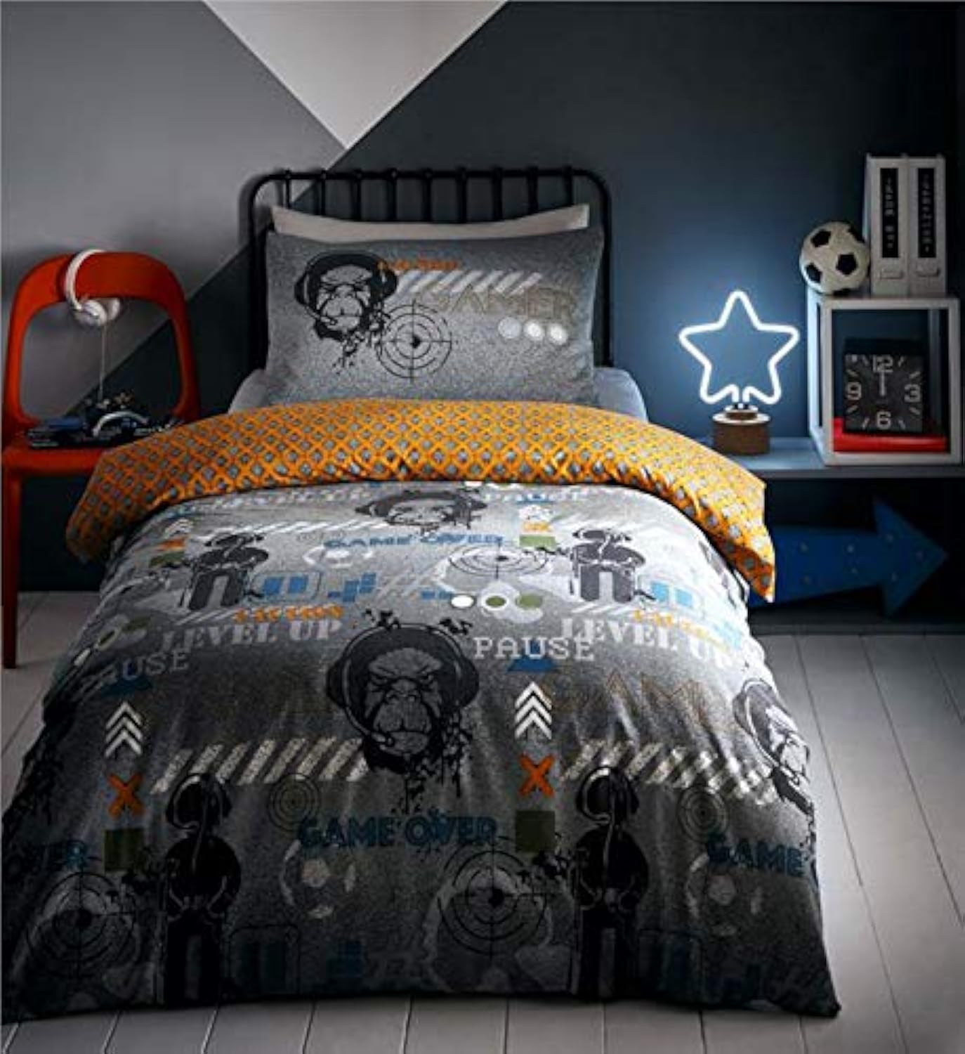 Homemaker Grey Duvet Set Computer Gamer Glow In The Dark Bedding Quilt Cover Bed Sets (Double)