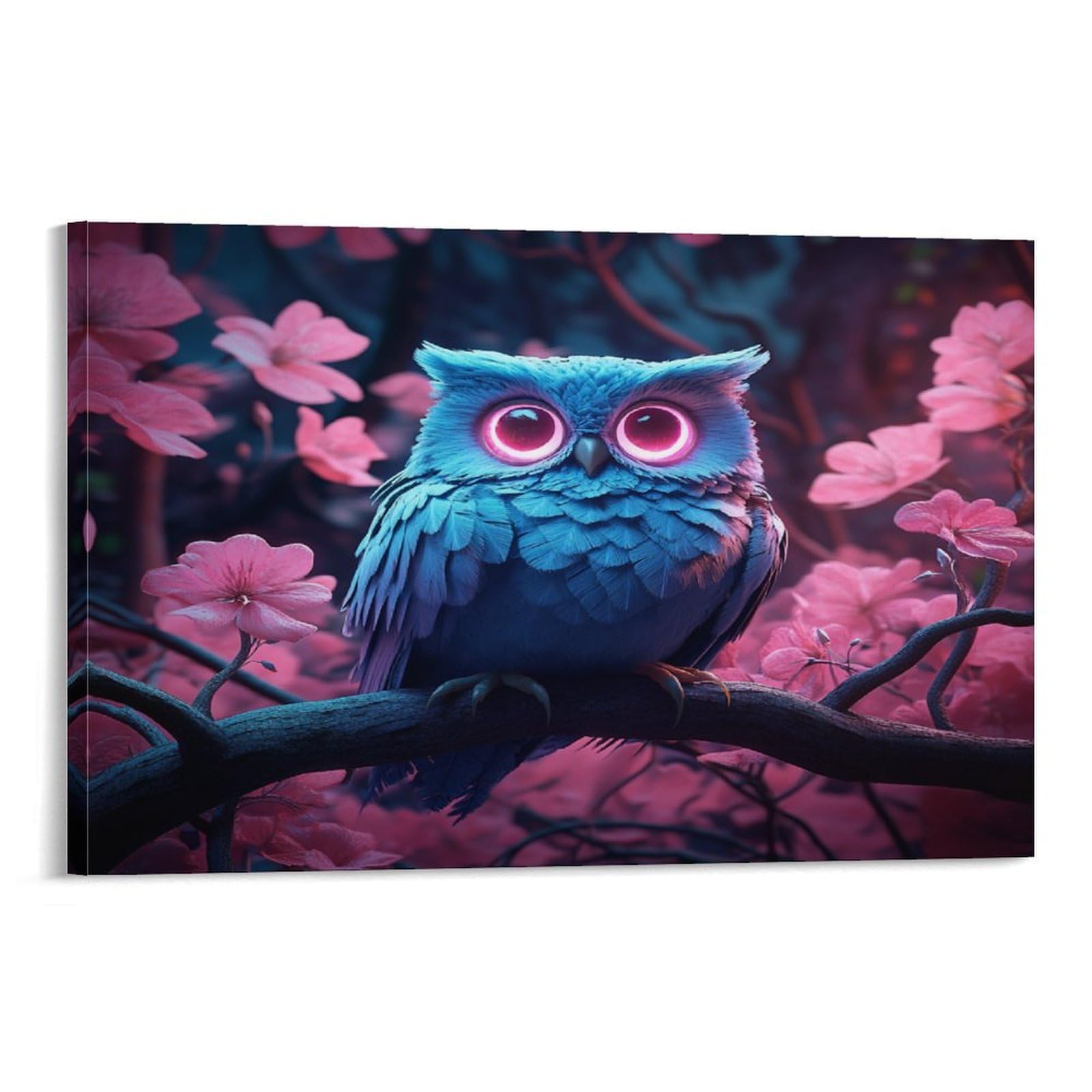 CPLVKWRQJ Blue Owl Fantasy 1 Piece Magical Forest Art Wall Art Pieces - Nursery Canvas Wall Hanging Space Saving Ready to Hang Decor 20x30inch(50x75cm)