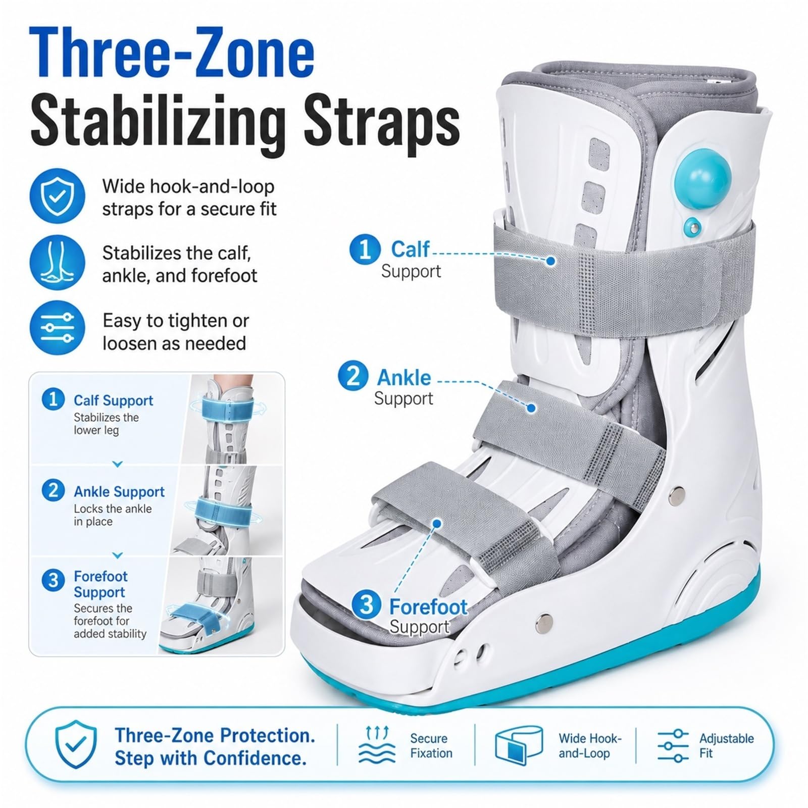 Bota Walker Ortopédica Inflable para Fractura de Pie y Esguince de Tobillo Bota Médica para Inmovilización de Tendinitis de Aquiles y Recuperación Postoperatoria(S)