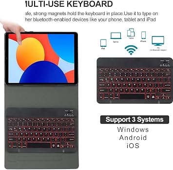 Case with Keyboard for OnePlus Pad Pro/Pad 2 12.1'', 7-Color Backlit Bluetooth Keyboard, Detachable, Ultra-Thin PU Stand Cover with Mouse