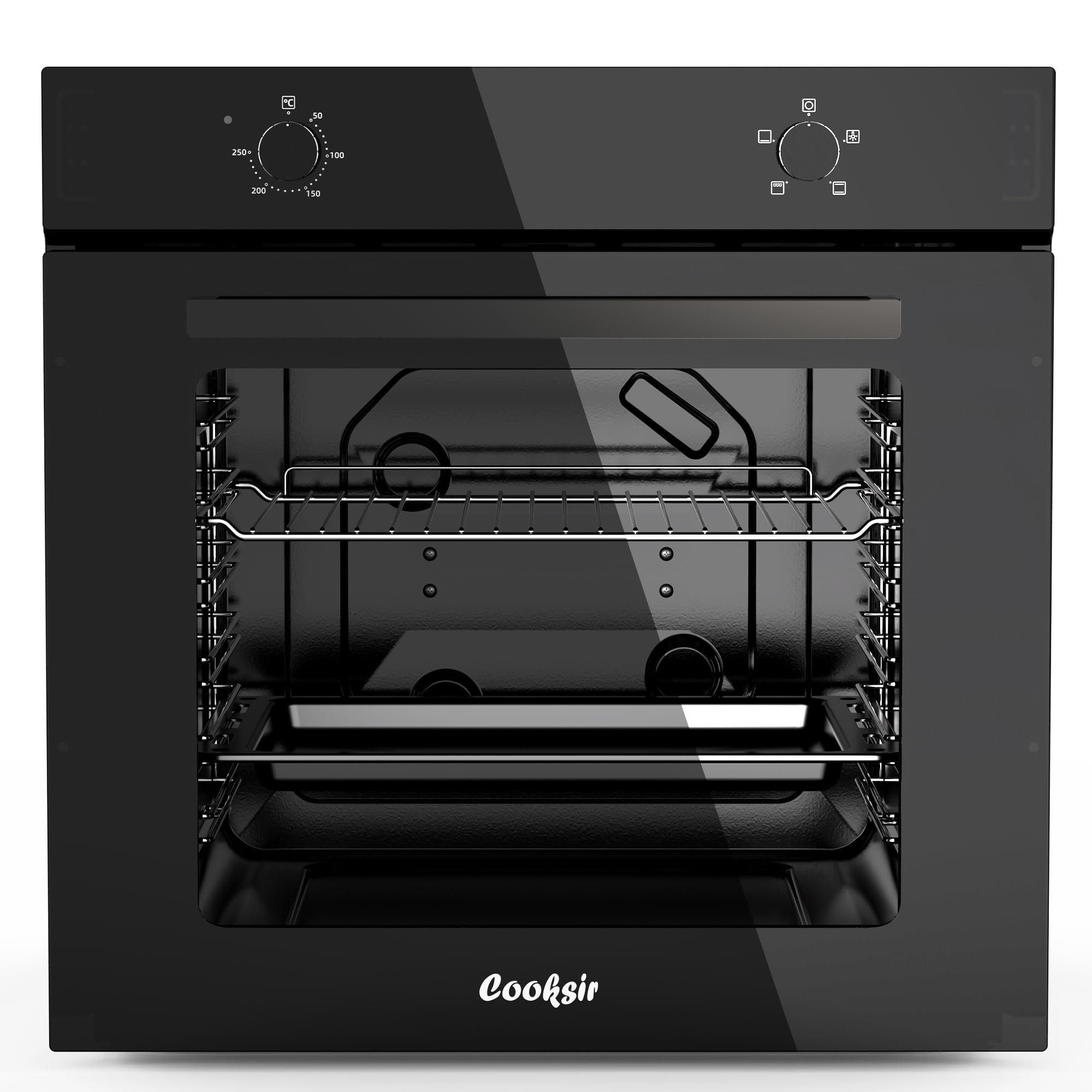 Four Encastrable 60CM, Four Grande Capacité 65 Liters avec Prise, 2200W, 4 Fonctions, Bouton Rotatif Mécanique, Double Tube Supérieur, Ventilateur de Refroidissement Einbaubackofen 60cm