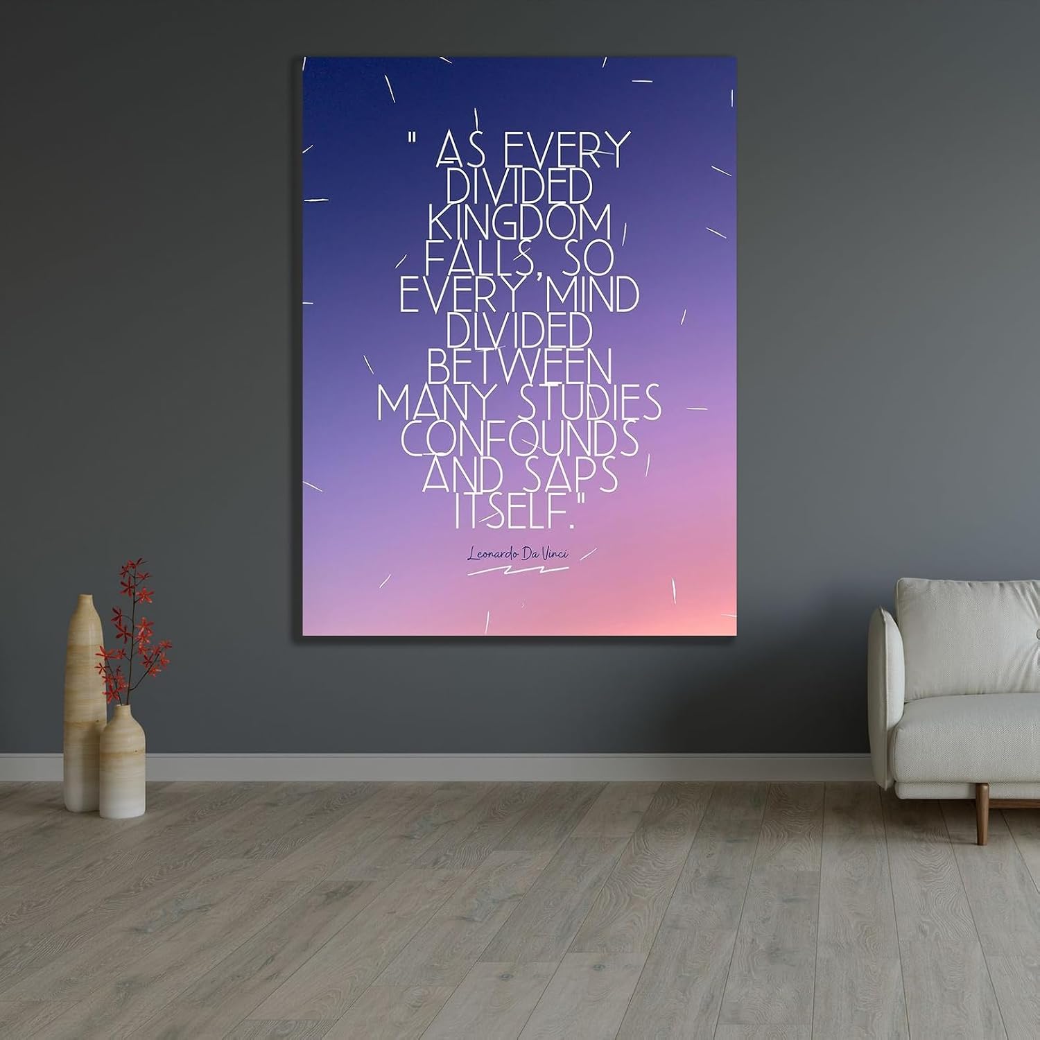 ArtDirect Leonardo Da Vinci Quote: Divided Kingdom Unframed Art Print Giclee Poster by ArtsyQuotes - Ready for Framing with Customization Sizes 8x10, 11x14, 15x20, 24x32, 36x48, and 45x60 Inches