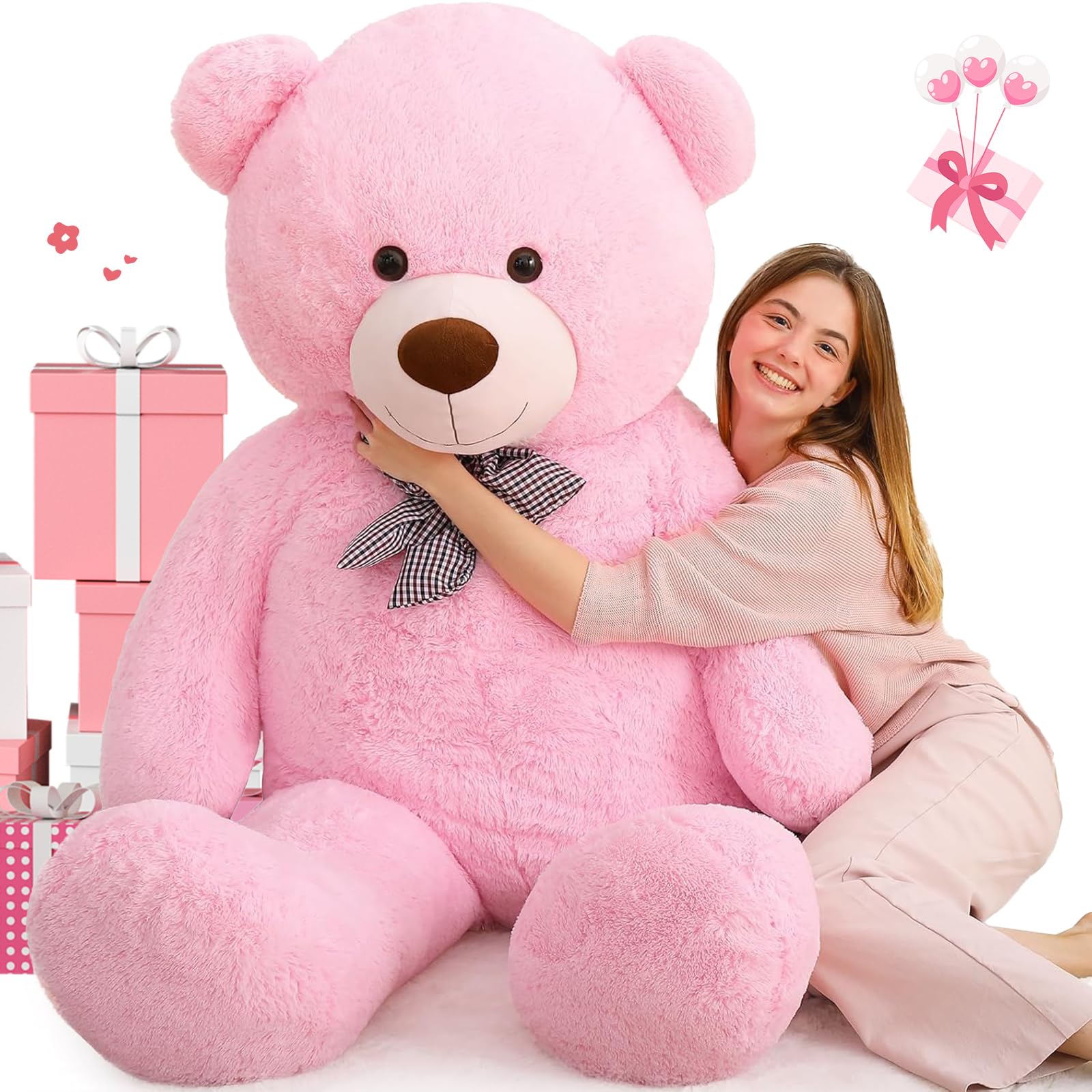 MorisMos Extra Large 180cm/71in Teddy Bear for Girlfriend, Huge Oversized Cuddly Super Soft Teddybear, Fluffy Stuffed Teddys Plush Toy Birthday Gifts for Girls Wife Women, Party Decor 6ft Pink