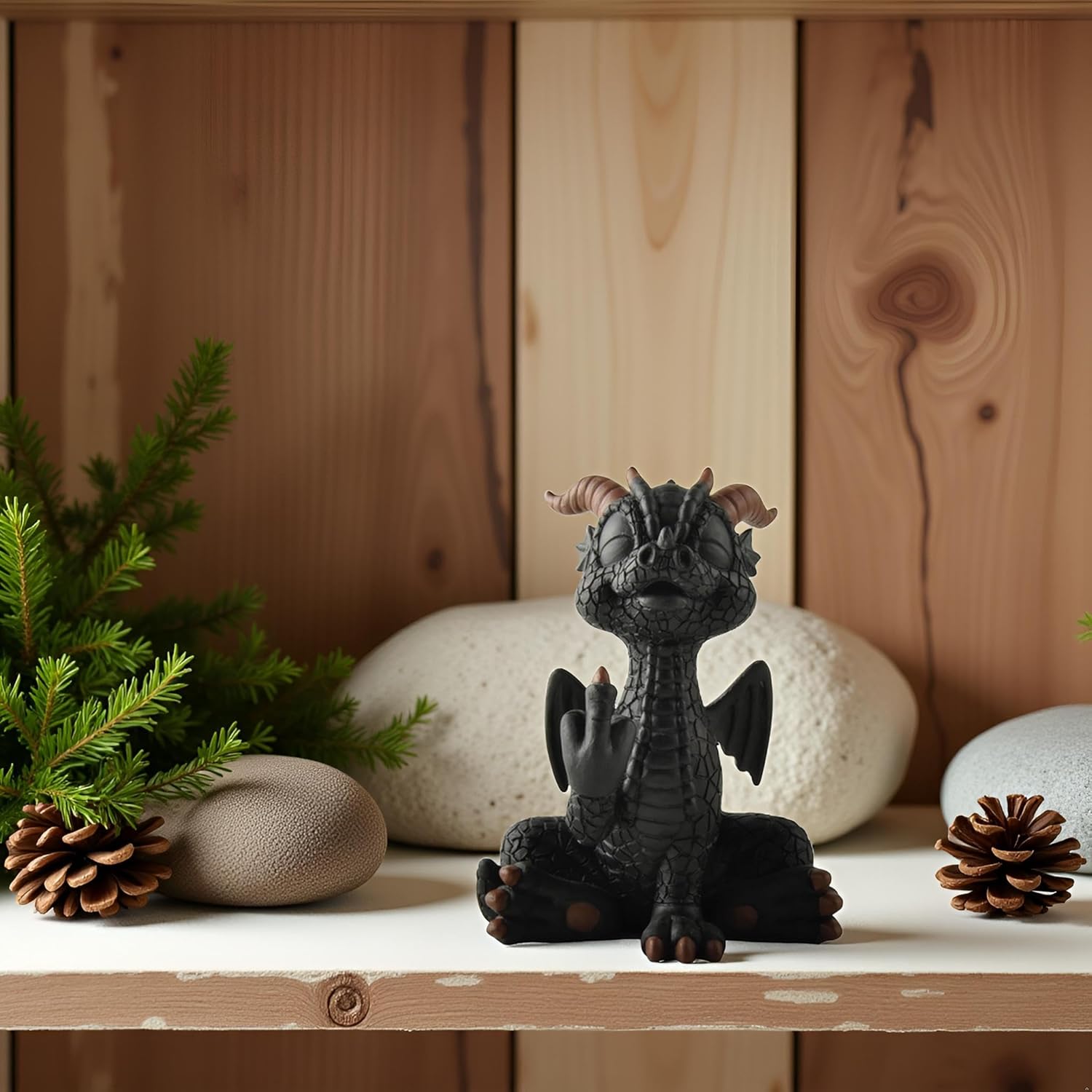 JFSM INC. 5" Black Dragon Raising Middle Finger Funny Figurine - Home Décor Gift