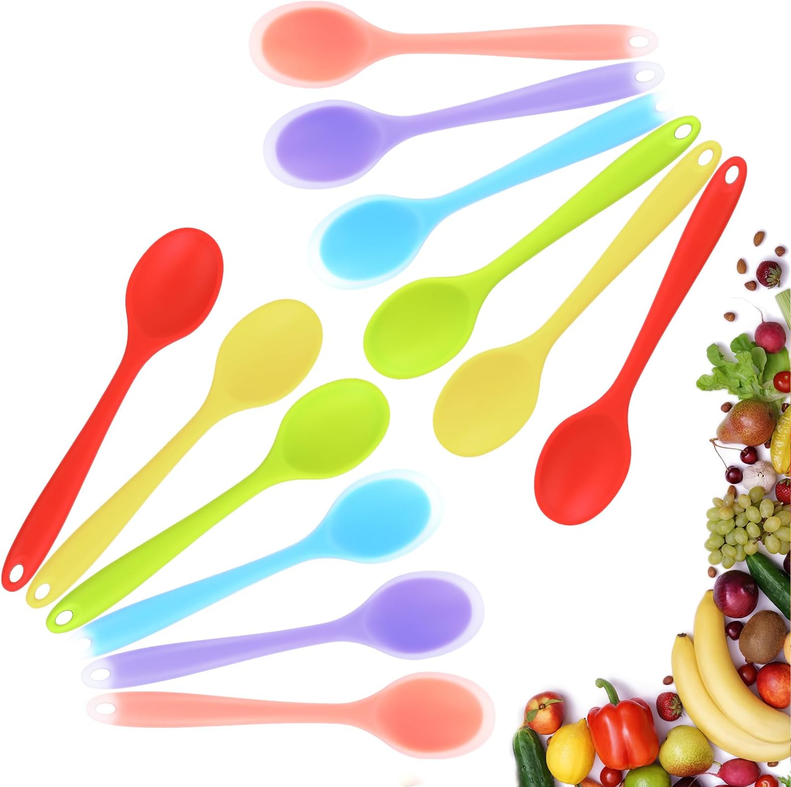 6 Pieces Small Multicolor Silicone Mixing Spoons Heat Resistant Nonstick Silicone Serving Spoon for Kitchen Cooking Baking Stirring Mixing Tools
