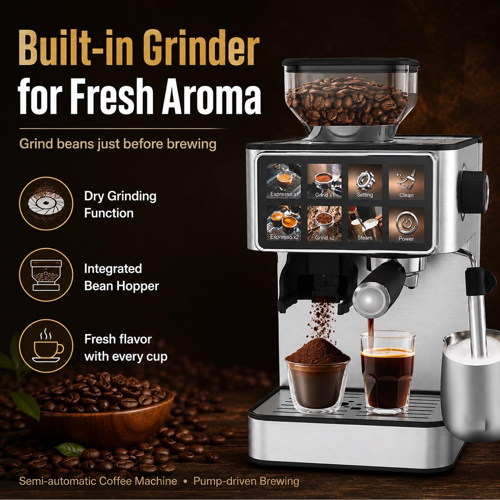 Cafetera Espresso Con Molinillo De 20 Bares, Cafetera Automática Con Molinillo Cónico Y Vaporizador Para Espumar Leche, Ideal Para Espresso, Capuchino, Latte Helado, Cold Brew Y Americano