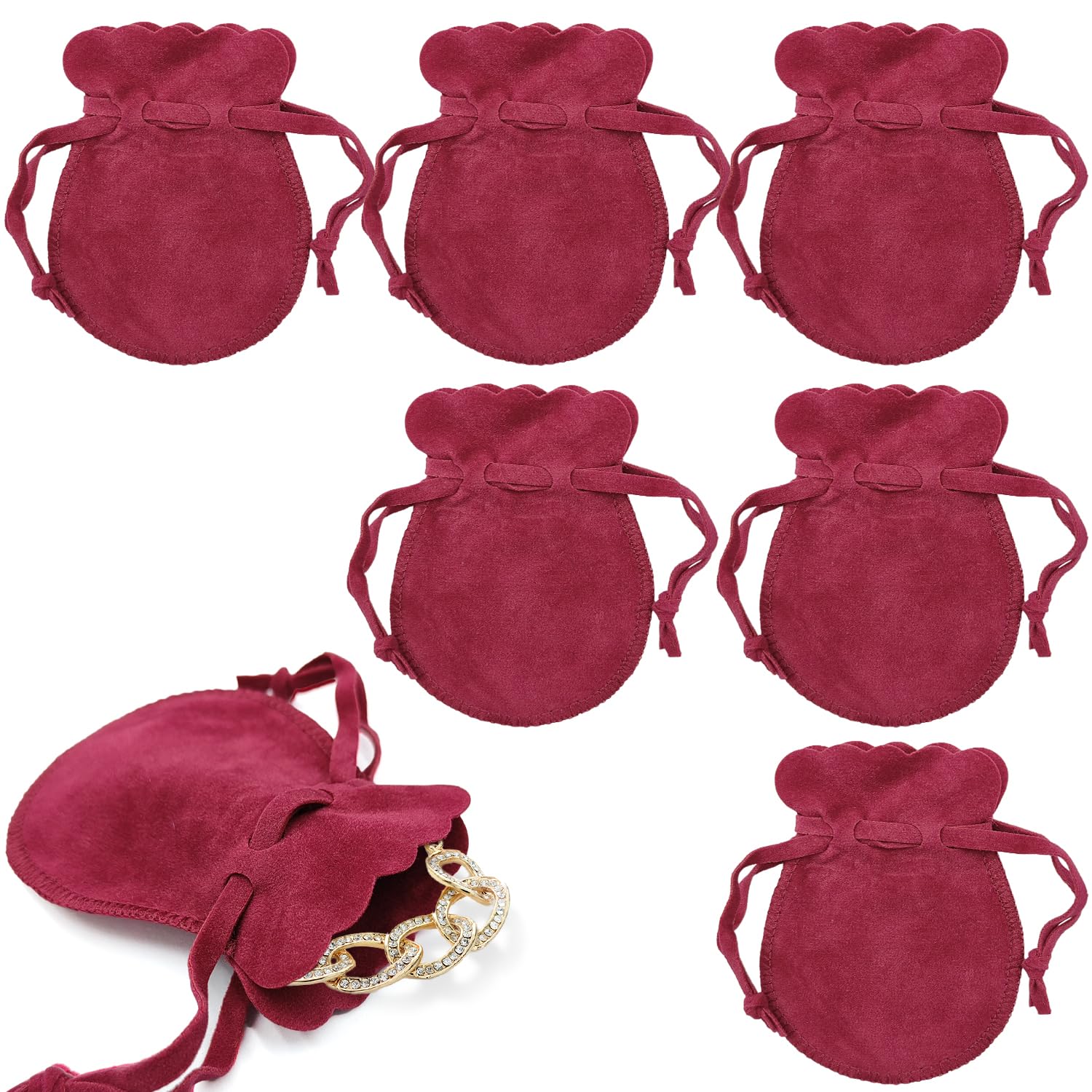 Lot De 12 Pochettes En Velours Pour Bijoux - Petits Sacs En Tissu Avec Cordon De Serrage - 8 X 10 Cm - Rouge