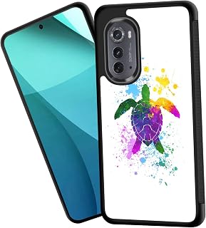 for Moto Edge 2022 Case,Tire Anti-Skid Edges Cute Design Shockproof Bumper Full Protection Black Back Cover for Motorola Moto Edge 2022,Watercolor Splash Turtle