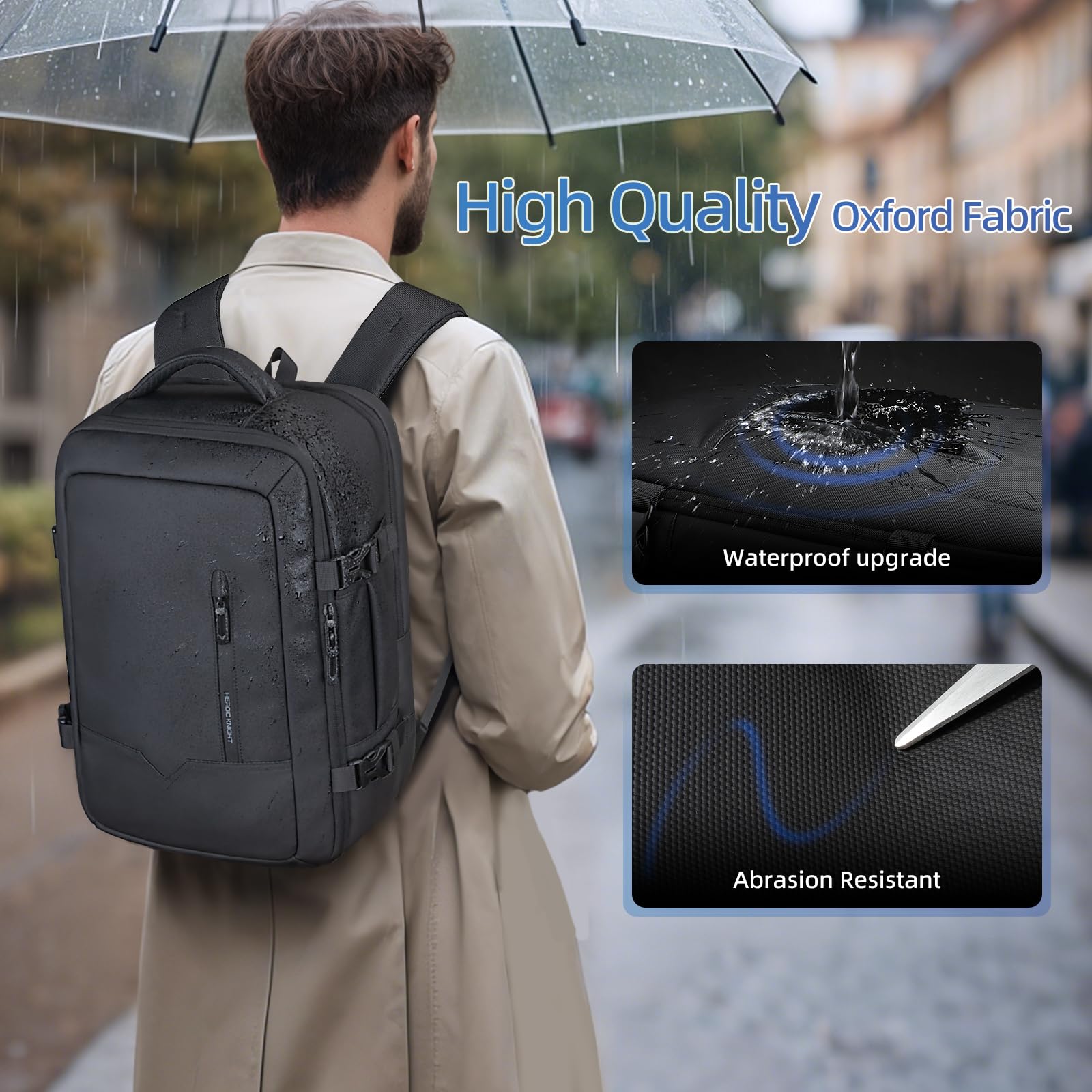hk Sac à Dos Voyage Cabine Avion 45X36X20 Bagage Cabine Grande étanche Sac à dos pour Ordinateur Portable 17,3 Pouces Homme Femme 30L Travail Affaires Université Noir