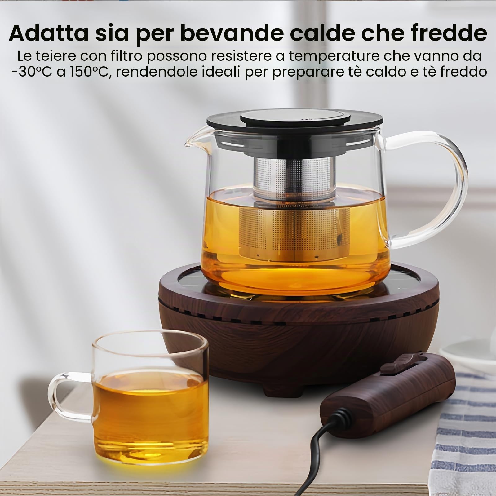 Teiera In Vetro Con Filtro 1500 ML, Teiera In Vetro Borosilicato, teiera Con Infusore, Teieras vetro, Teieras In Vetros Di Alta Qualità Pour Piano cottura in ceramica (21 X 15 X 13 cm)