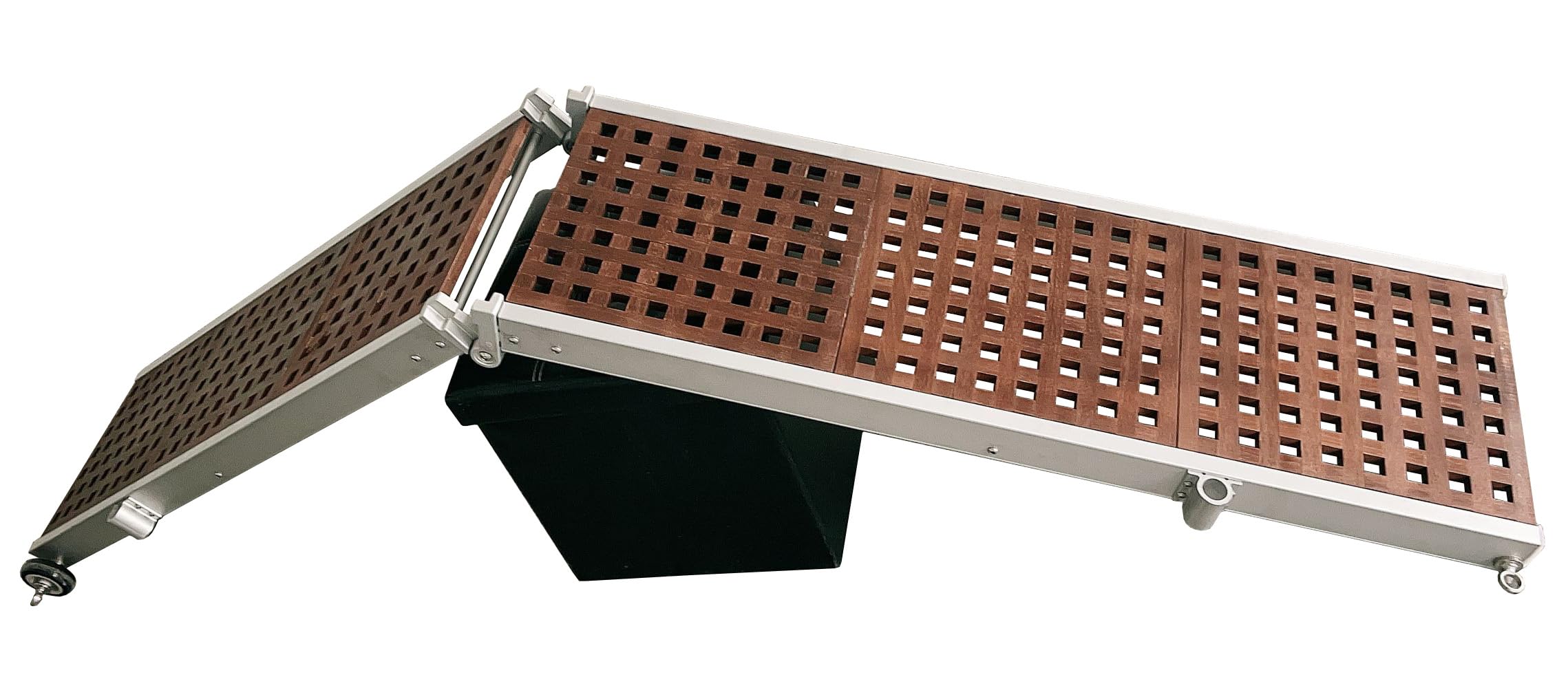 Passerelle de Bateau Bois Teck en Alliage Léger Pliante Pliable Fabriquée en Aluminium avec Support de Lyre et Roues Antidérapante 200cm HG200