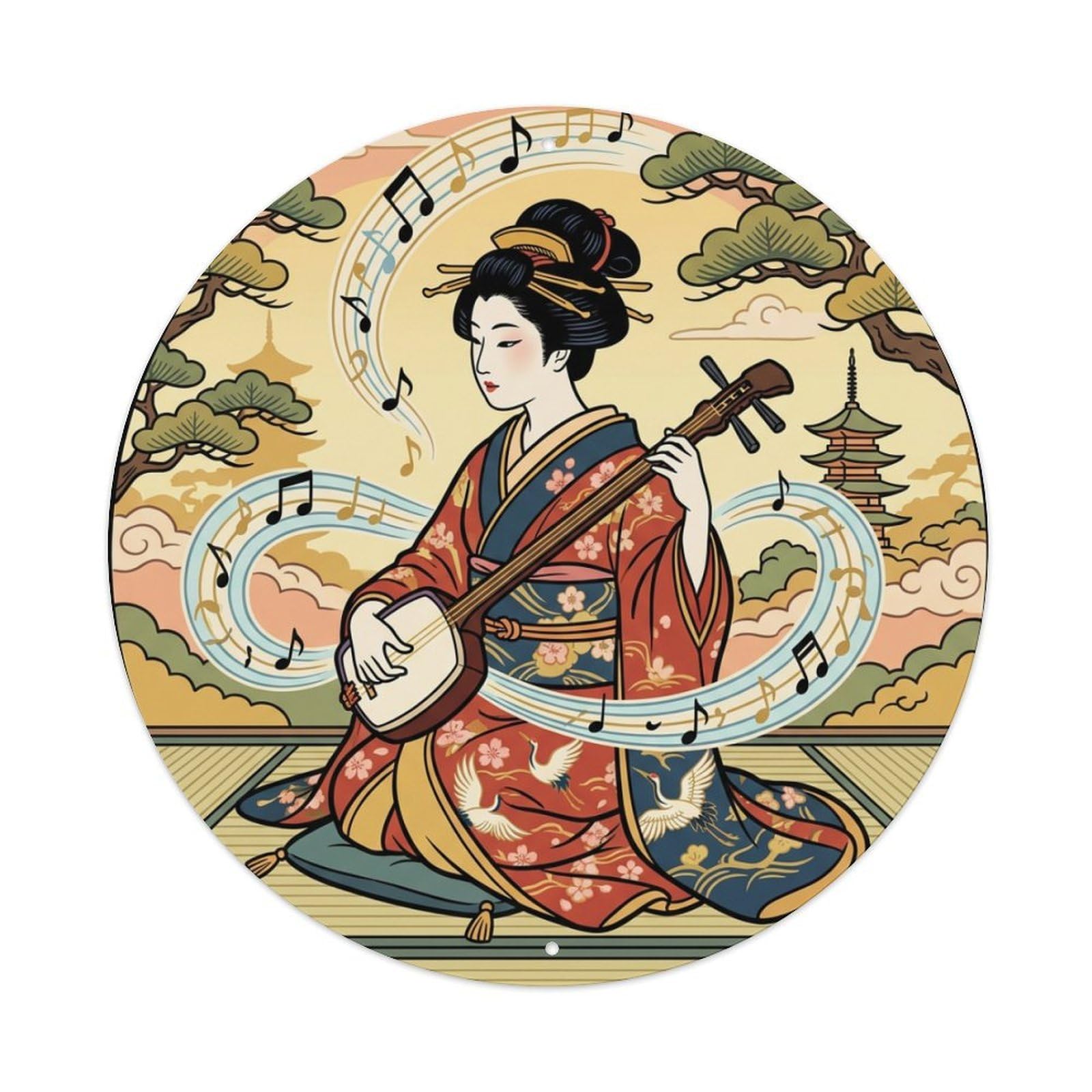 Galvaxio Style Japanese Kimono Woman Shamisen Musical Notes Kimono Metal Tin Sign
