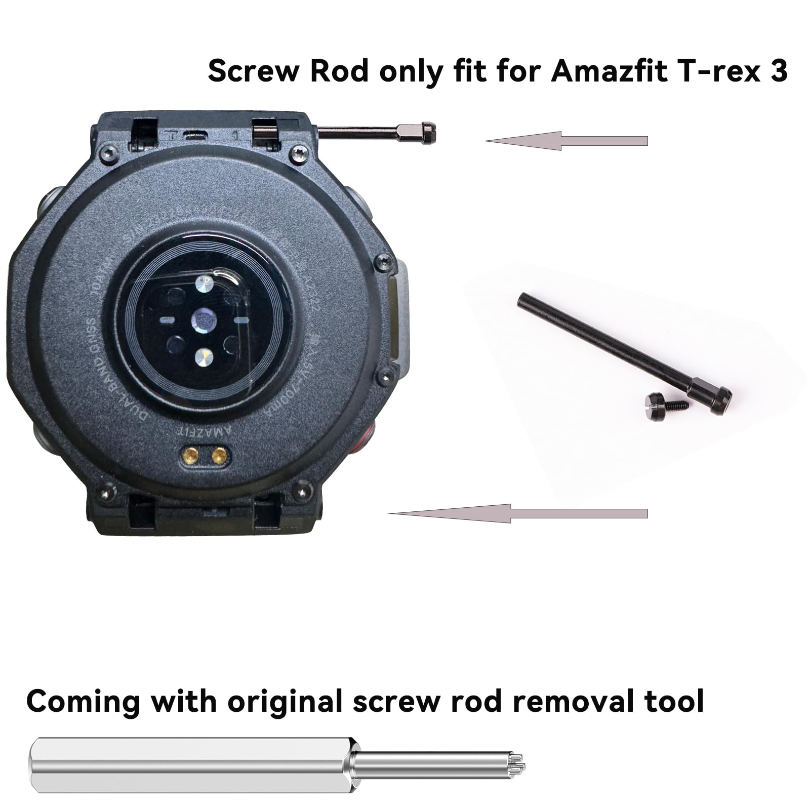 Screw Rod Fit for Amazfit T-Rex 3 A2322 Rugged/Military Watch 48mm, Stainless Steel Link Bar Replacement Screws with Screwdrivers Removal Tool for T-Rex3 Accessory (Black)