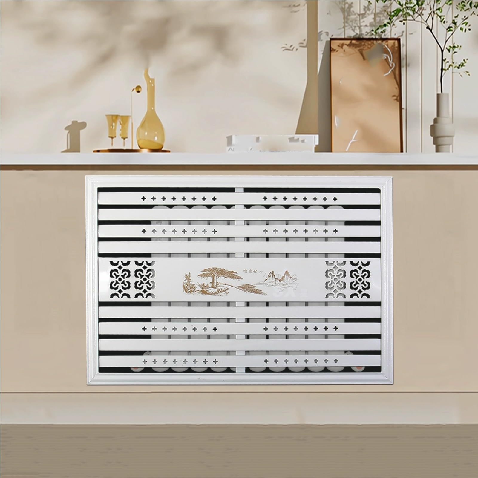 Osłony Grzejnikowe do Żeliwnych Grzejników Metalowych Ściennych Żeliwnych z Pustymi Listwami do Salonu Sypialni(White,150x60cm/59x24in)
