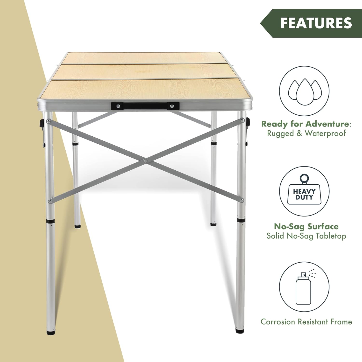 ARROWHEAD OUTDOOR 4’ ft Heavy-Duty Portable Aluminum Frame Folding Table w/Leveling Feet, Solid Tabletop Surface, 2 Adjustable Heights, Carrying Case Included, Lightweight, USA-Based Support