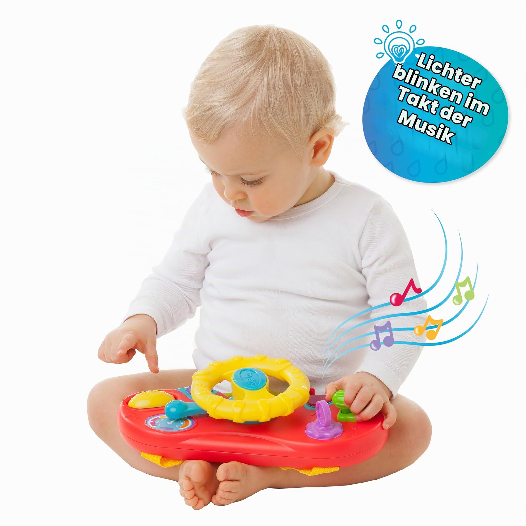 Playgro Plüschauto mit Lenkrad, Musik und Lichteffekten, Ab 6 Monaten, Music and Lights Comfy Car, Mehrfarbig, 1 Stück (1er Pack), 40191