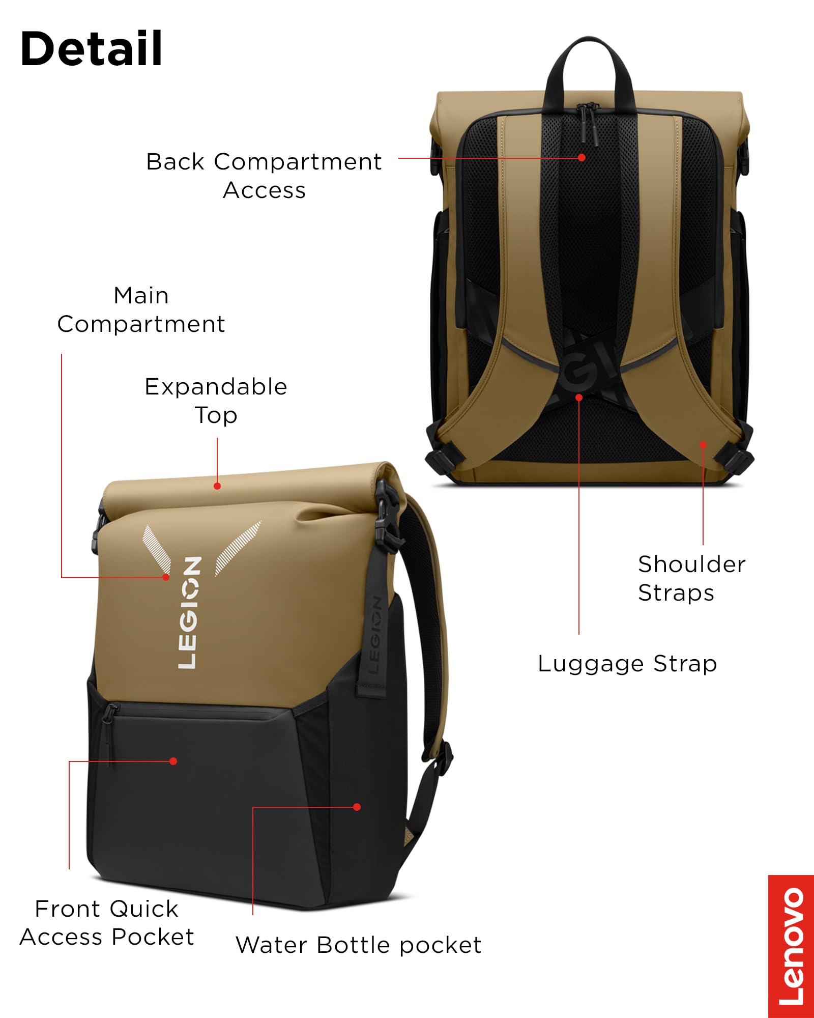 Lenovo Plecak na laptopa Legion Gaming GB500, pojemność do 25 l, pasuje do laptopów 40.6 cm, wodoodporny