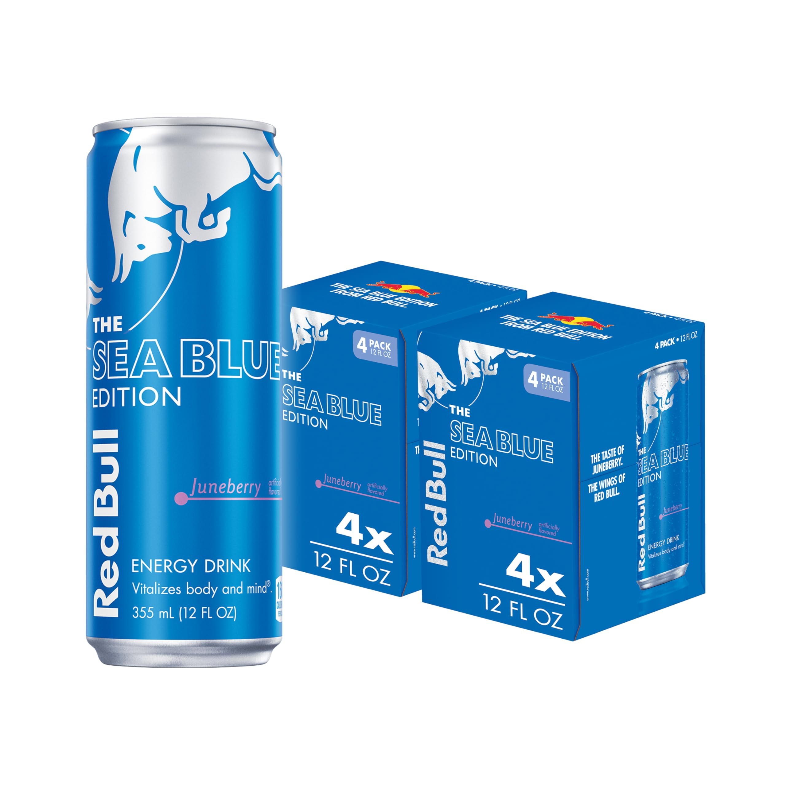 Red Bull Sea Blue Edition Energy Drink, Juneberry, with 114mg Caffeine plus Taurine & B Vitamins, 12 Fl Oz, Pack of 8 Cans