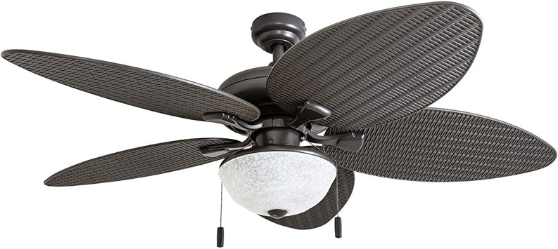 Honeywell Ceiling Fans Inland Breeze Tropical 52 Inch Indoor Outdoor Ceiling Fan with Light, Pull Chain, 5 Blades with Reversible Motor, Bronze