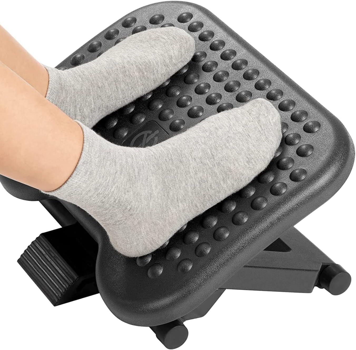 Metron Adjustable Under Desk Footrest | Plastic Foot Rest for Under Desk at Work with Massage Texture | Foot Stool Under Desk with 3 Height Position & 30-45 Degree Tilt Angle Adjustment